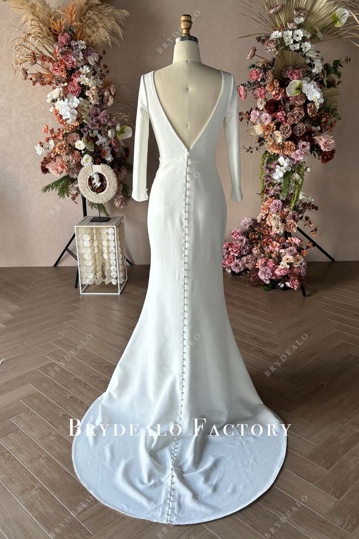 Private Label Crepe 3/4 Sleeves Custom Wedding Dress