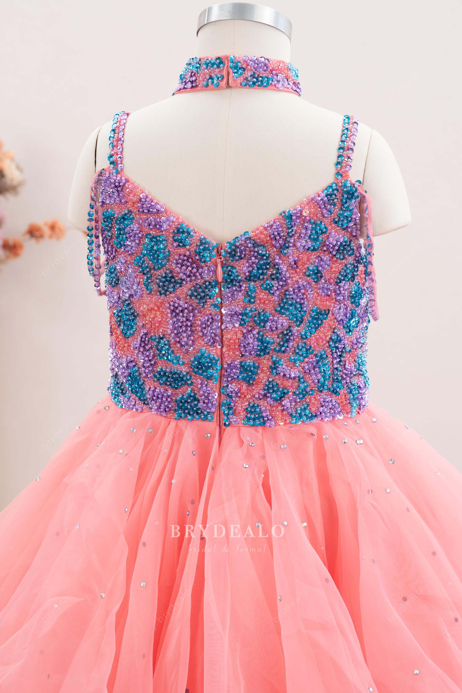 mixed color beaded kids pageant gown