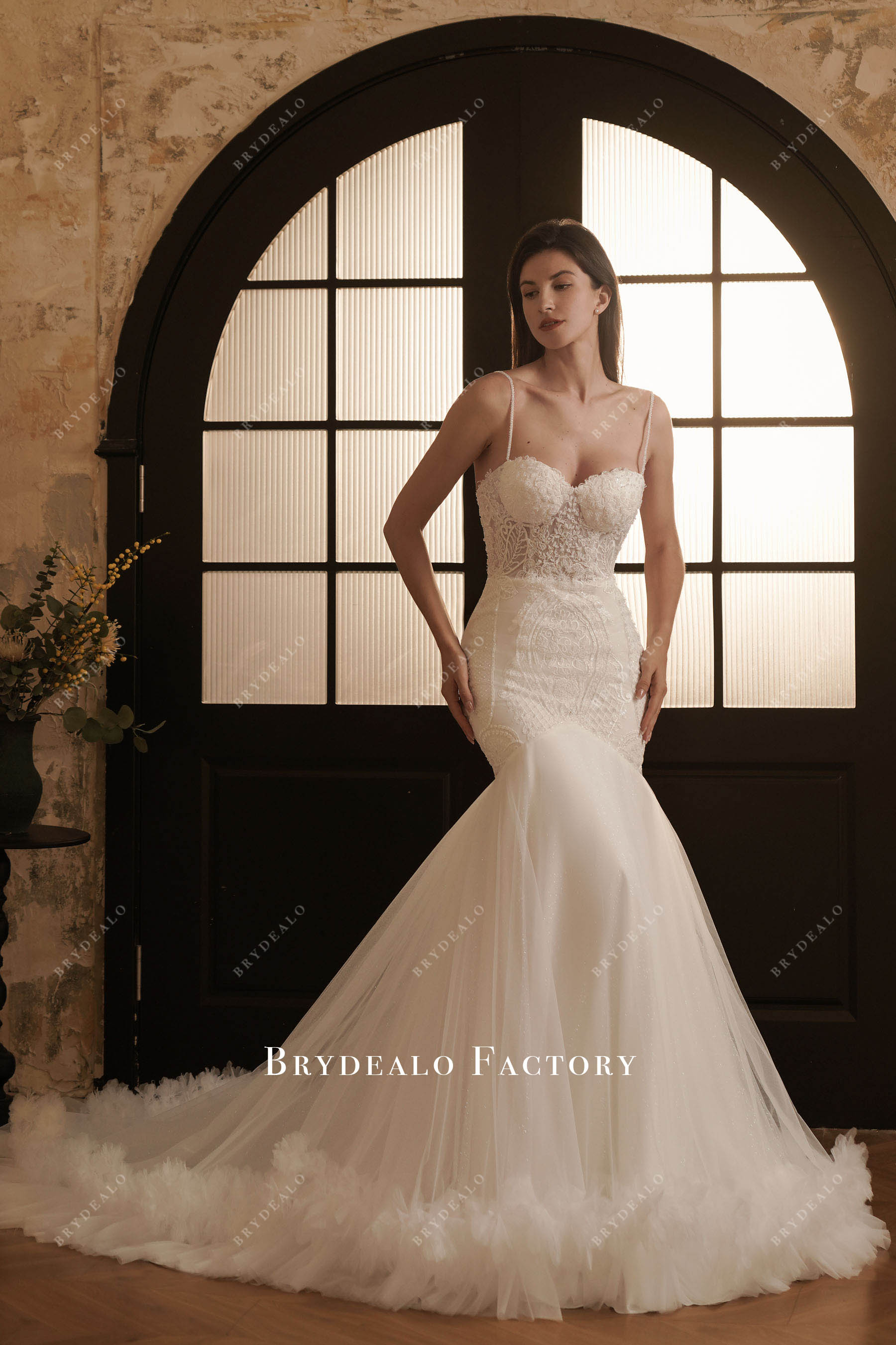 modern beaded mermaid long wedding dress