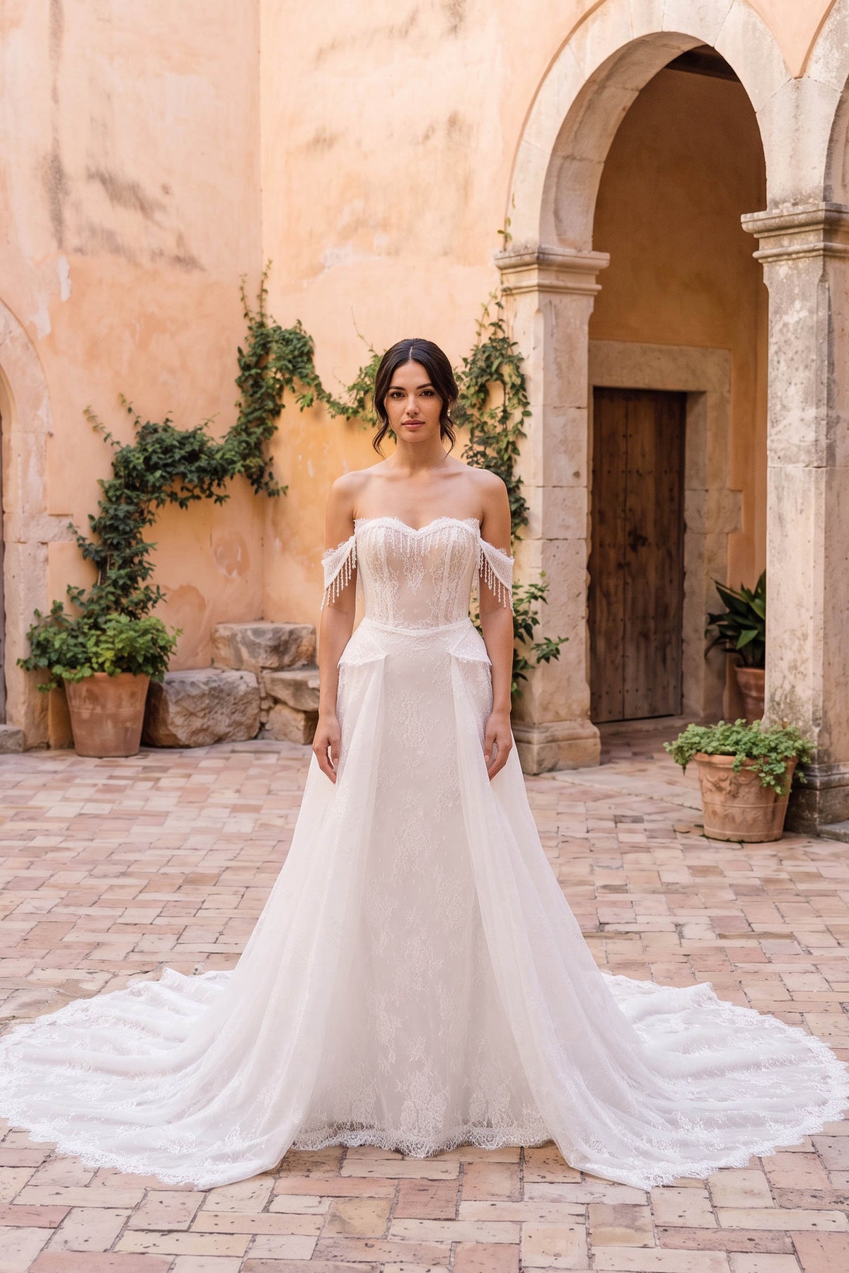 modern convertible lace wedding dress
