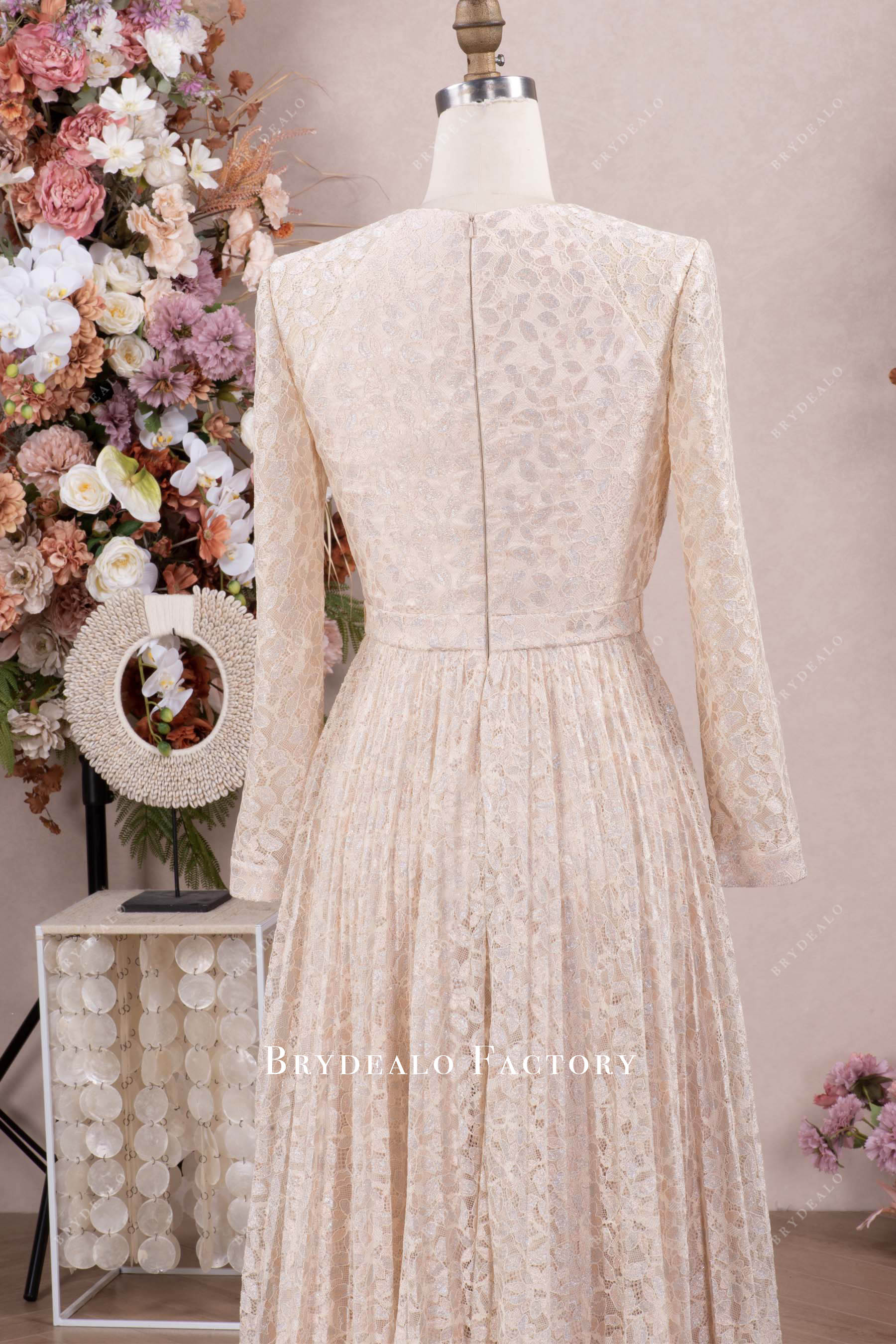 Modest Long Sleeve Lace Allover Mother of Bride Dress