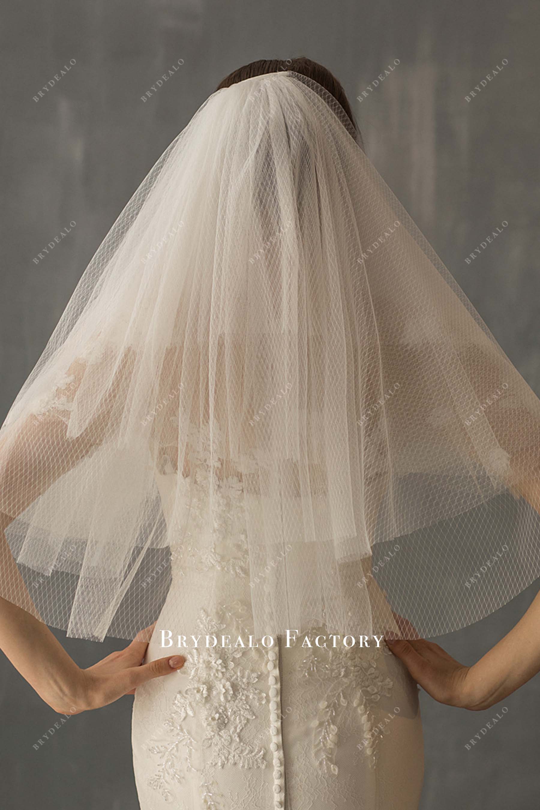 multi layered diamond mesh bridal veil