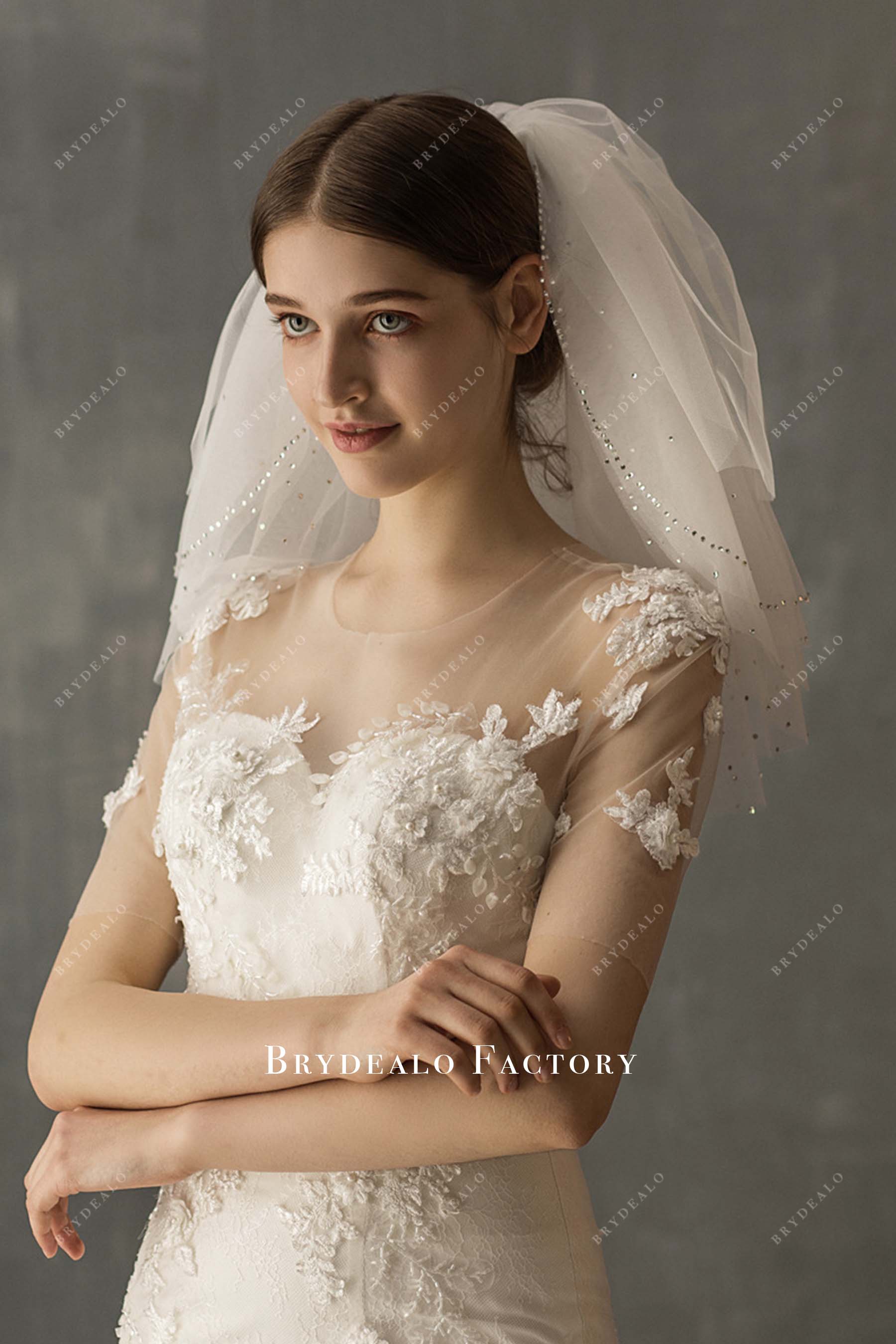 multi layered shoulder length wedding veil