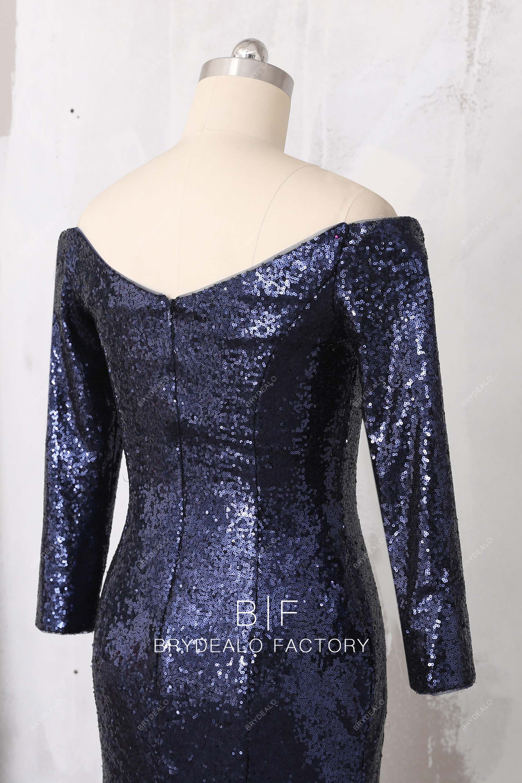navy blue sequin V-back bridesmaid dress