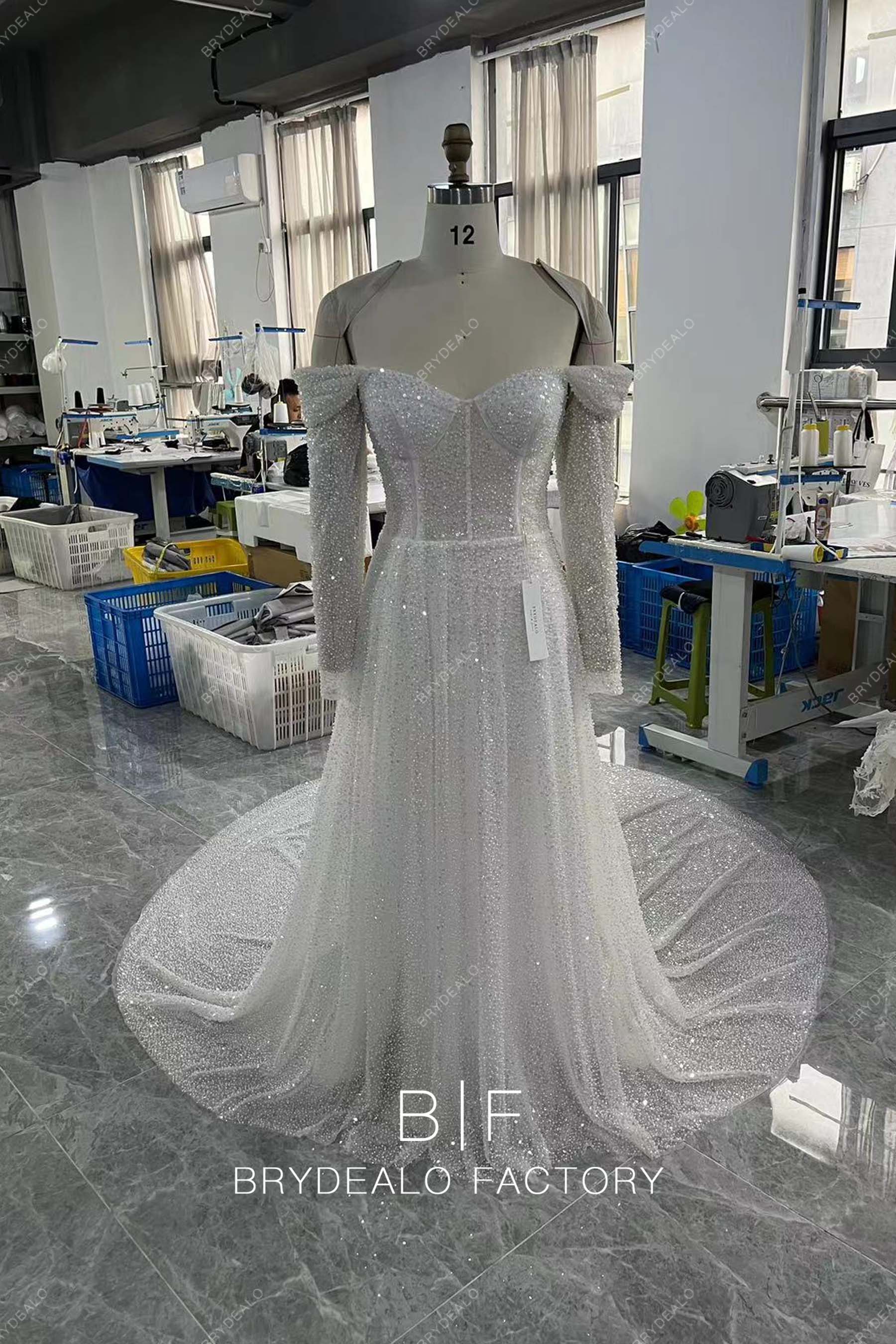 off shoulder beading private label wedding ball gown