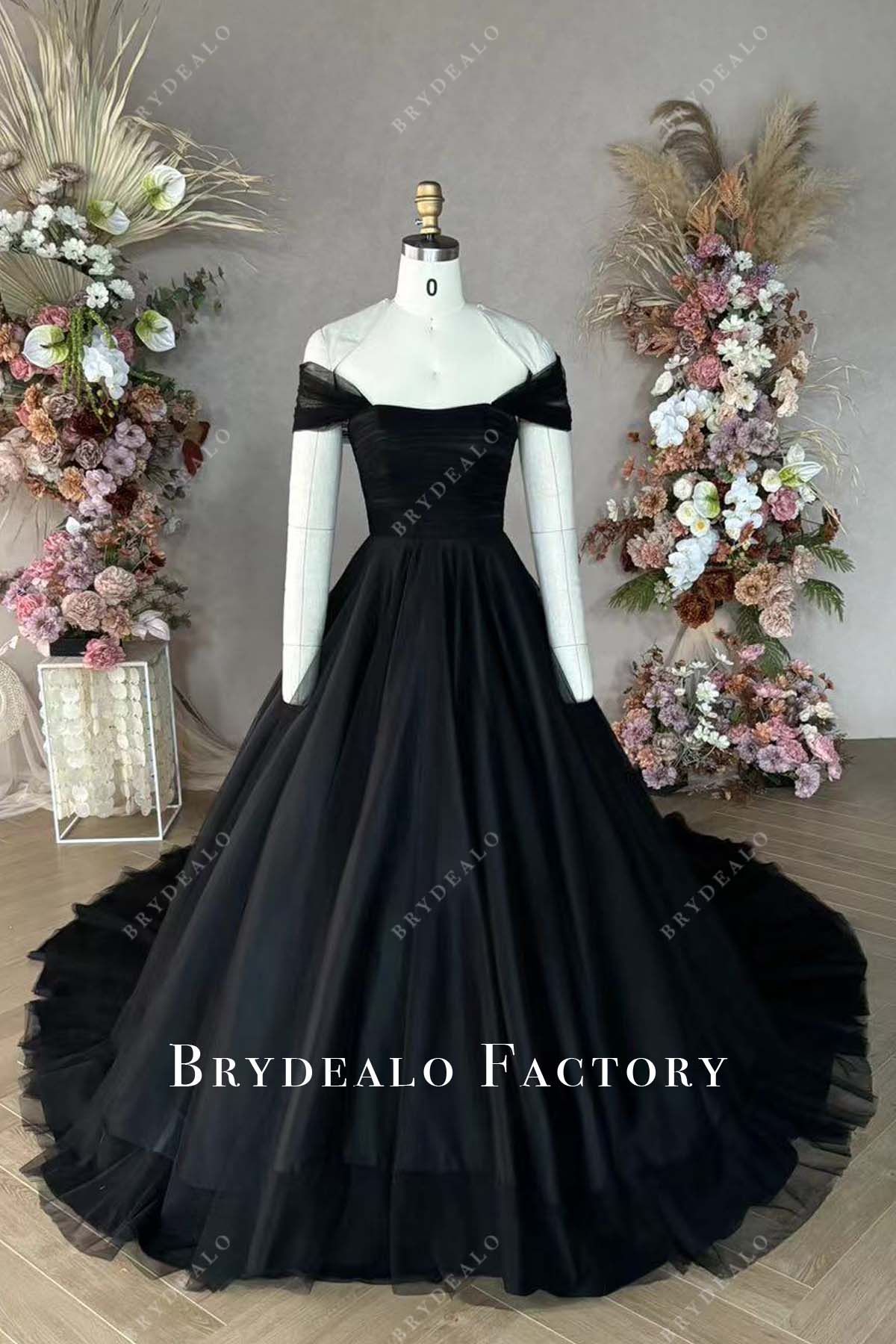 off shoulder black wedding dress