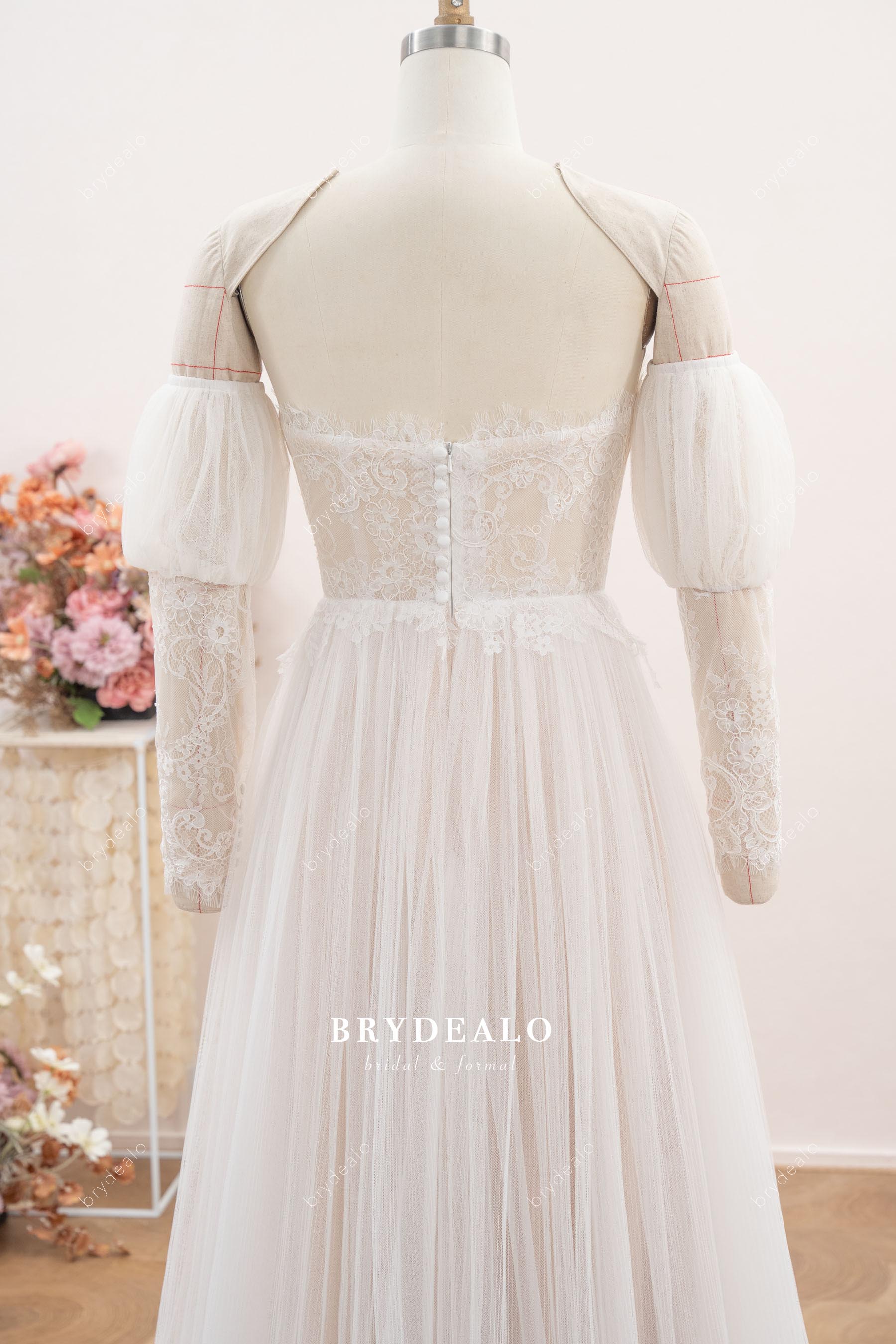 off-shoulder bubble sleeve wedding dress