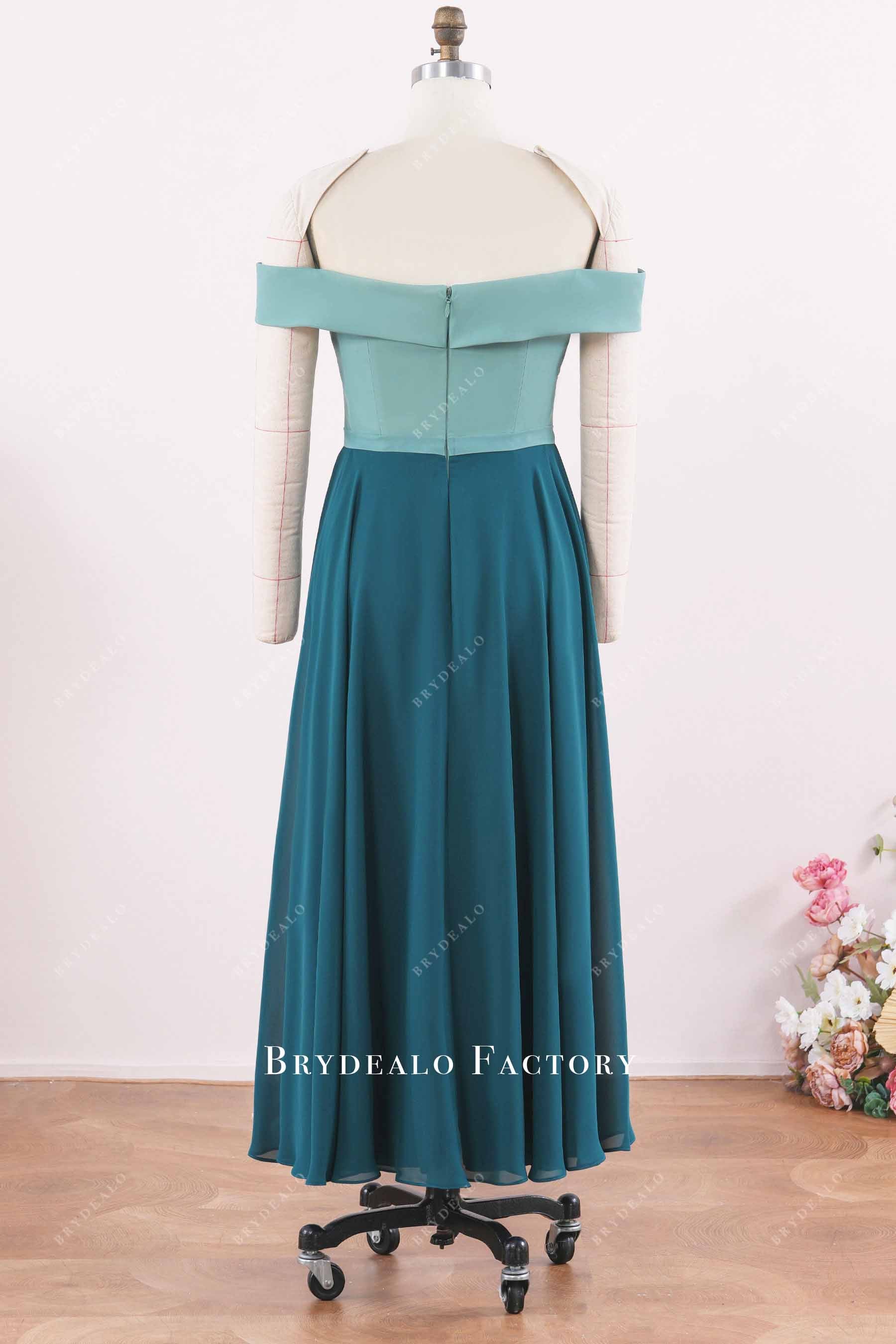 off-shoulder chiffon ankle length formal dress