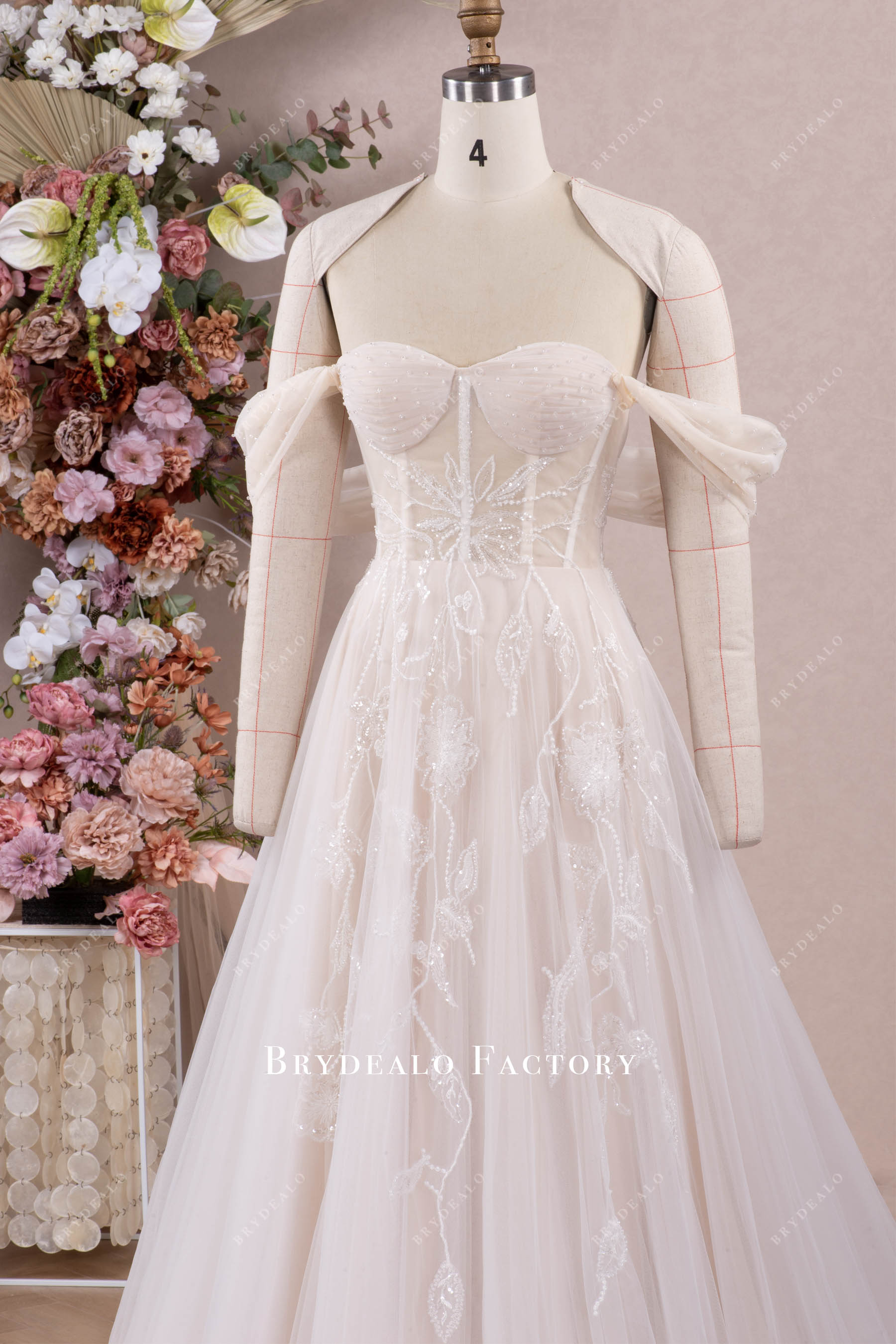 off shoulder corset wedding dress