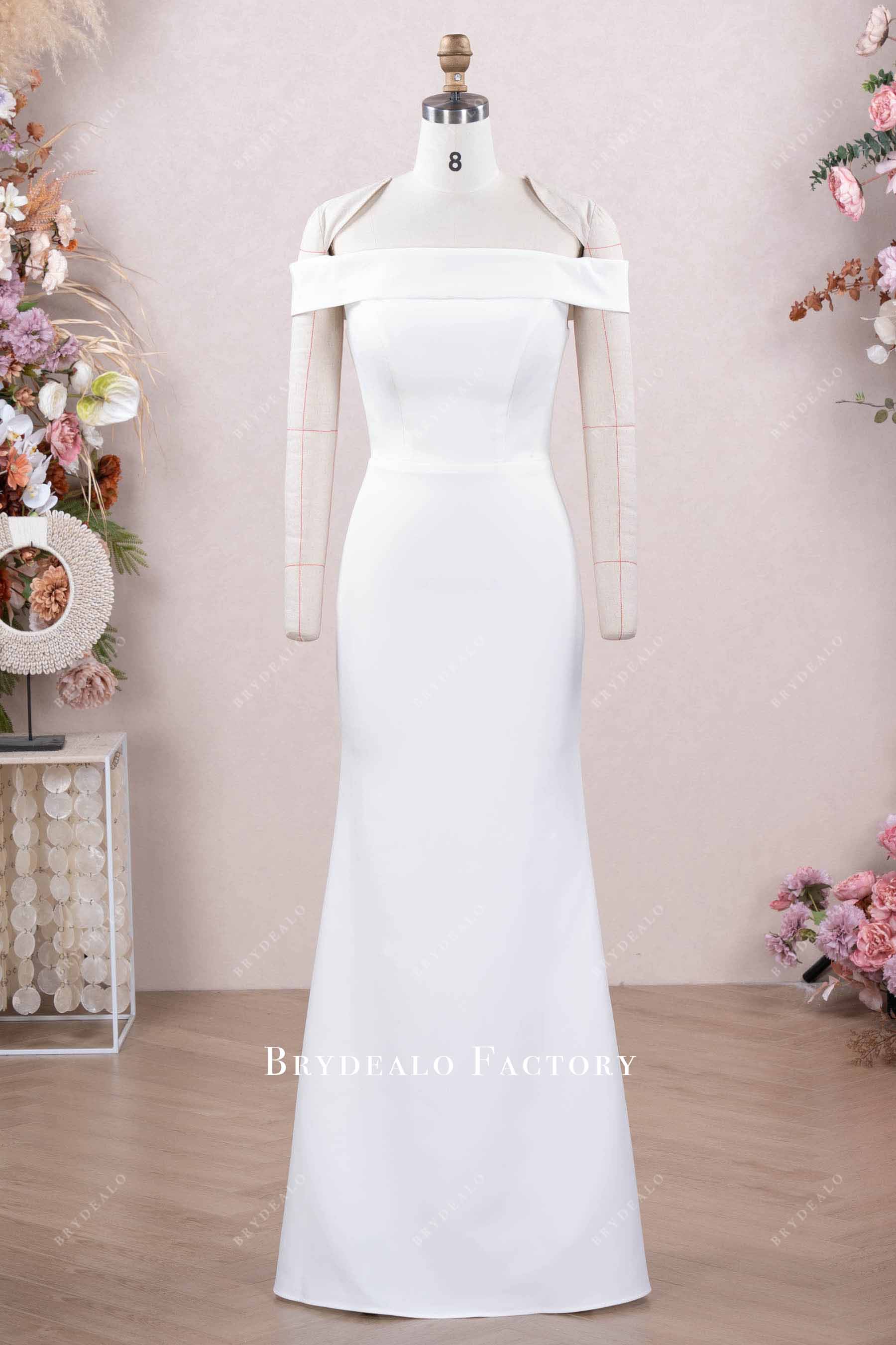 off-shoulder crepe bridal shower dress