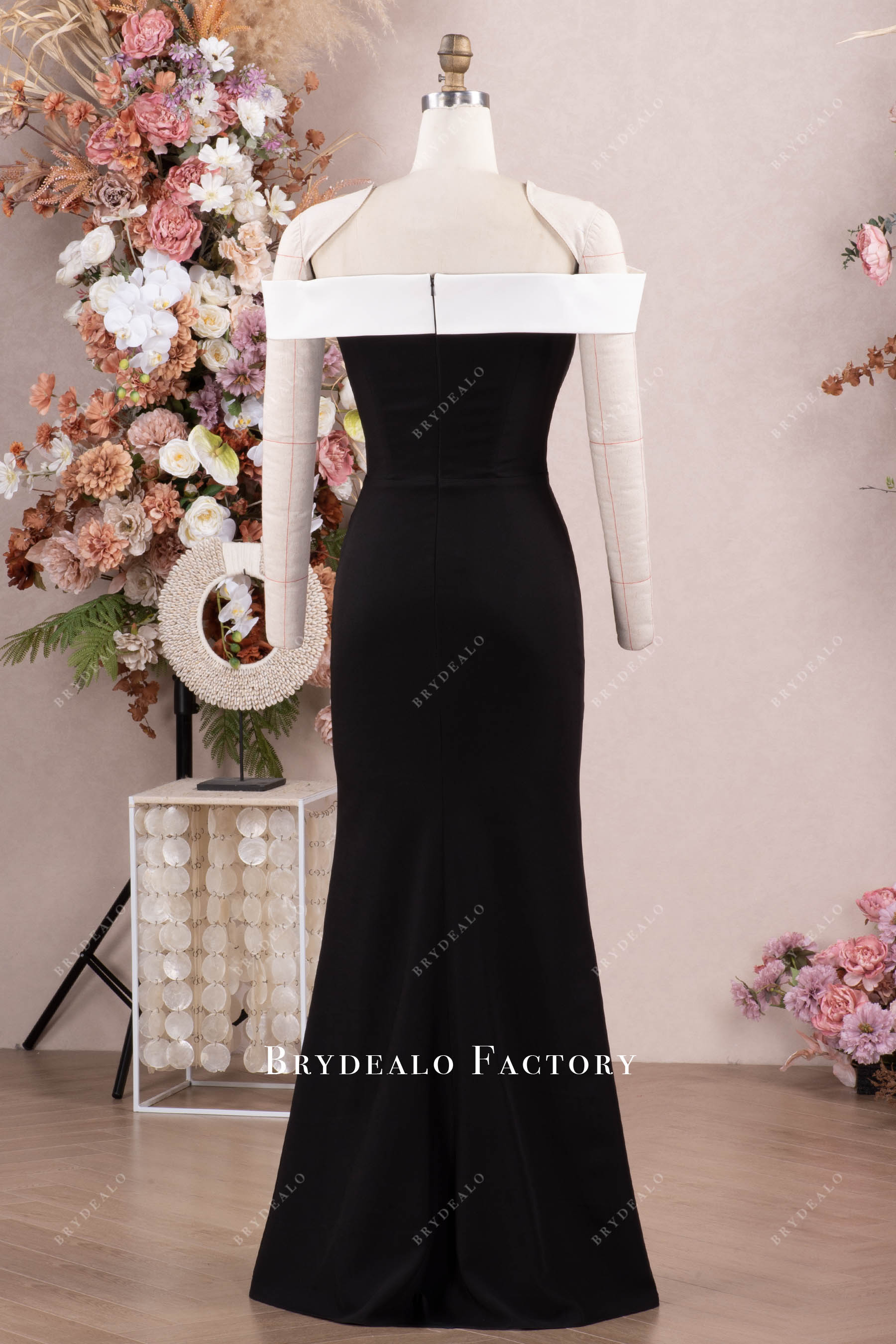 White Black Floor Length Evening Dress