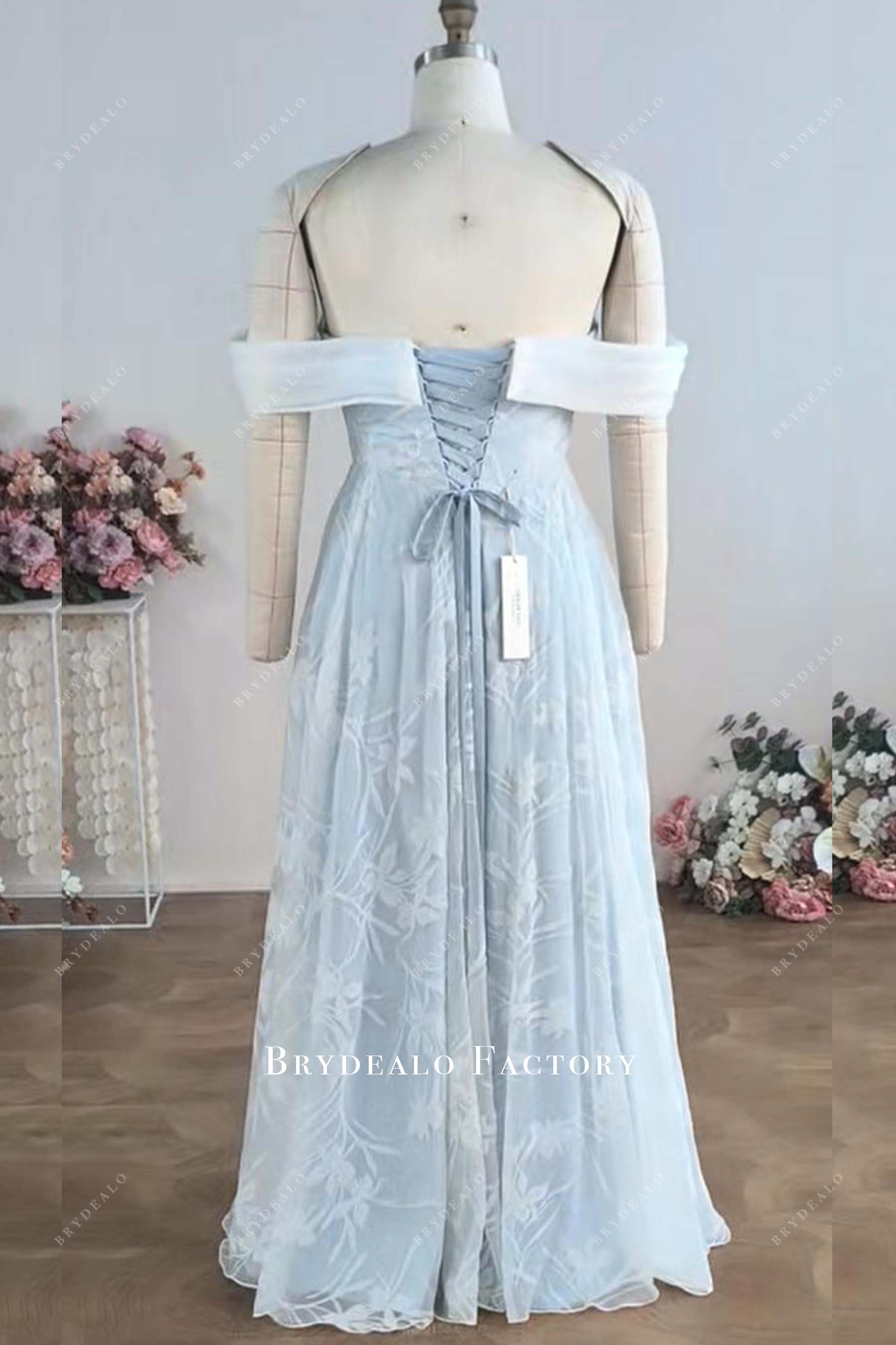 Custom Off Shoulder Sky Blue Wedding Dress