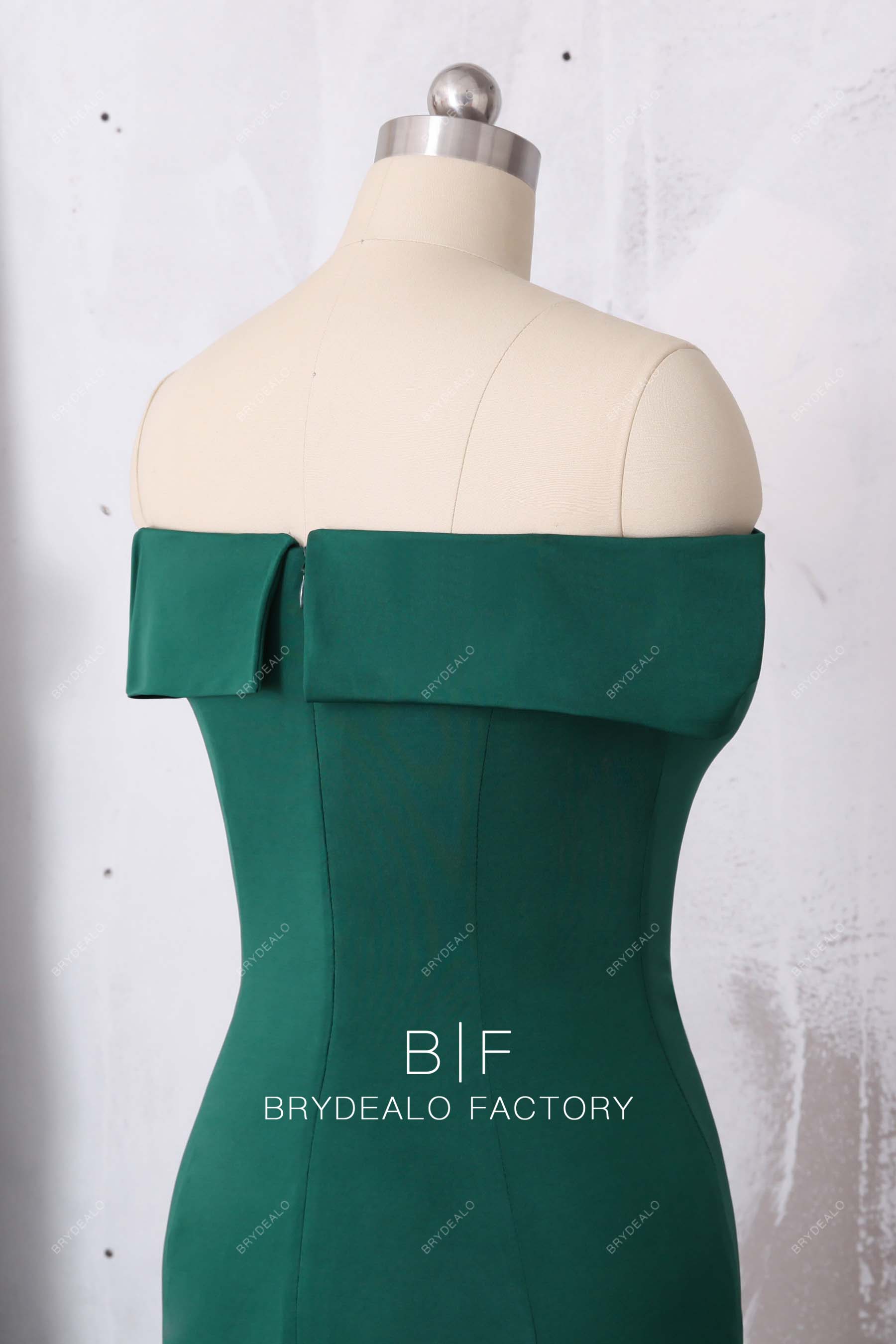 off shoulder emerald green jersey bridesmaid dress