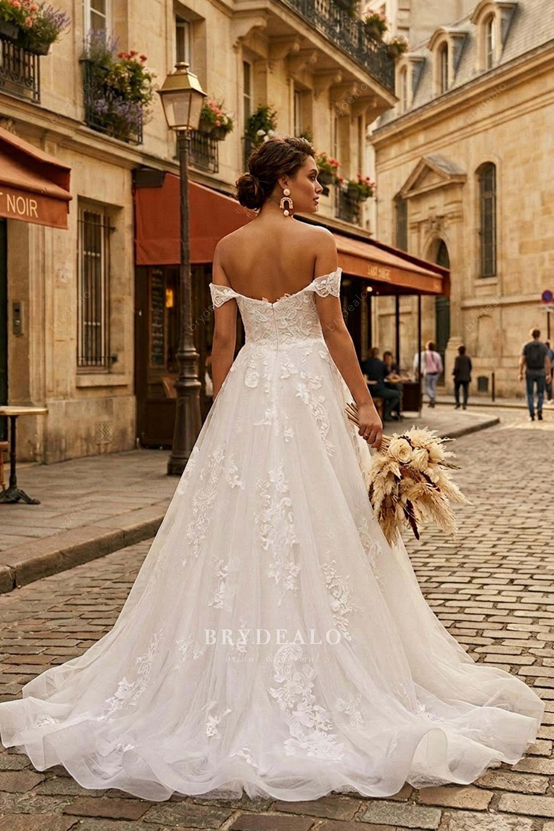 off-shoulder lace long wedding dress