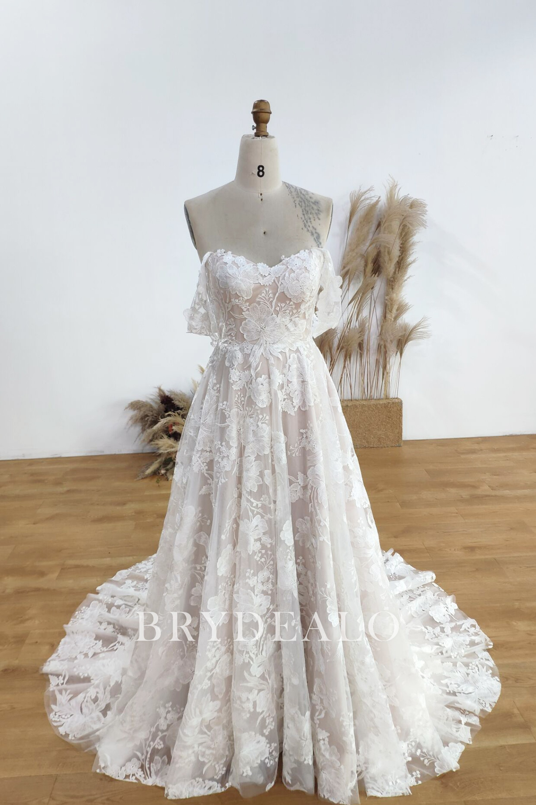 off shoulder lace wedding dress