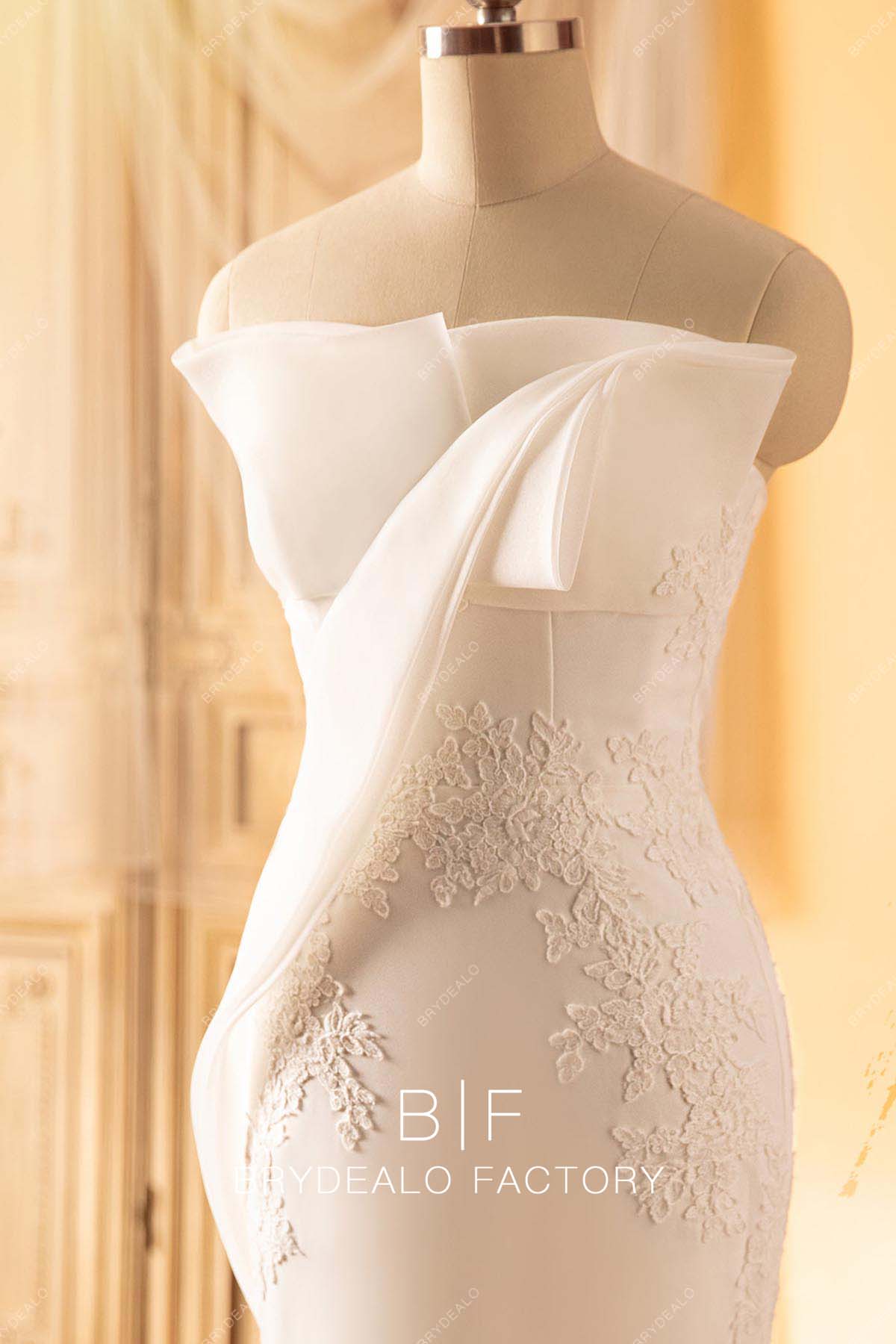 strapless asymmetrical lace wedding dress