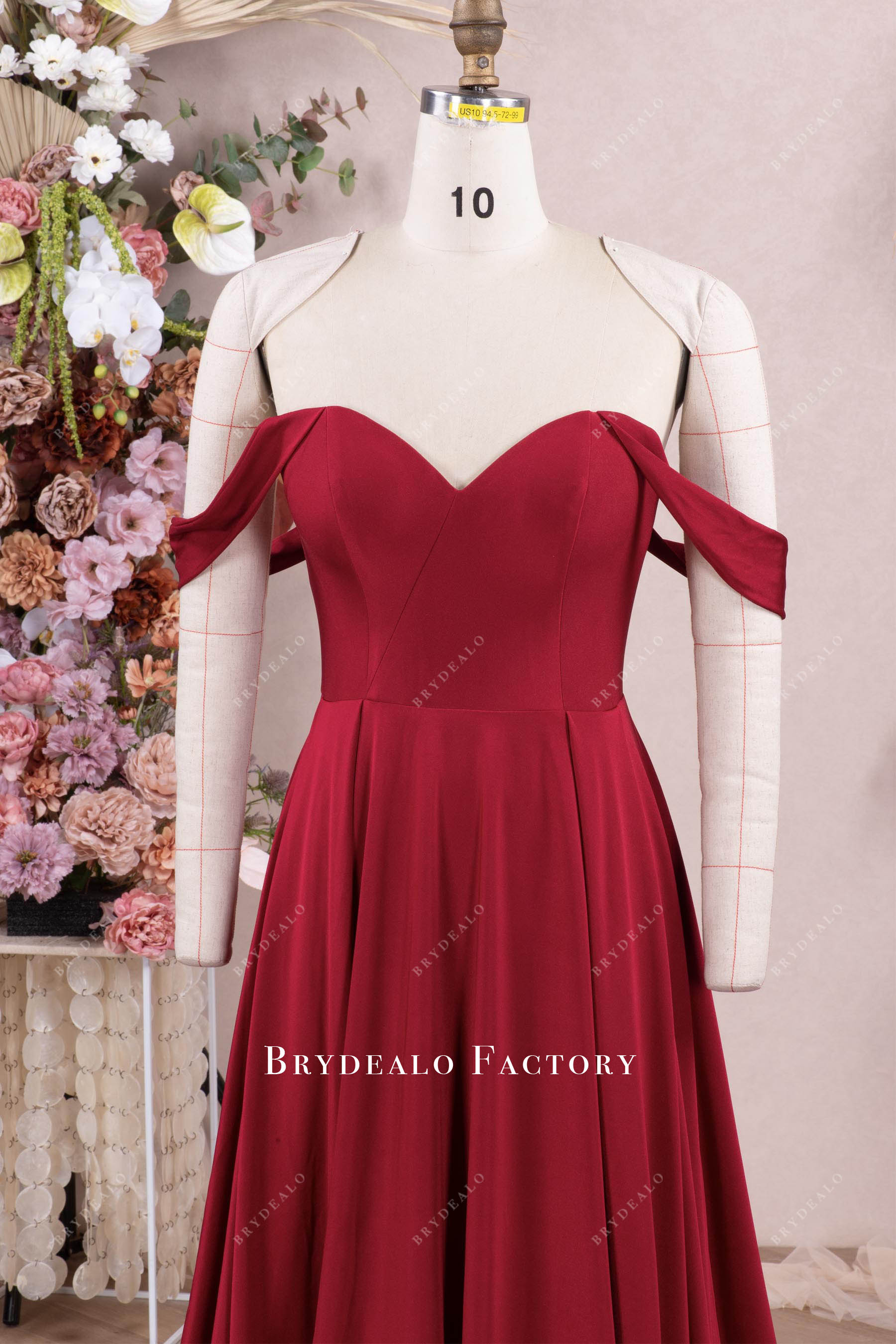 off-shoulder sweetheart neck bridesmaid dress