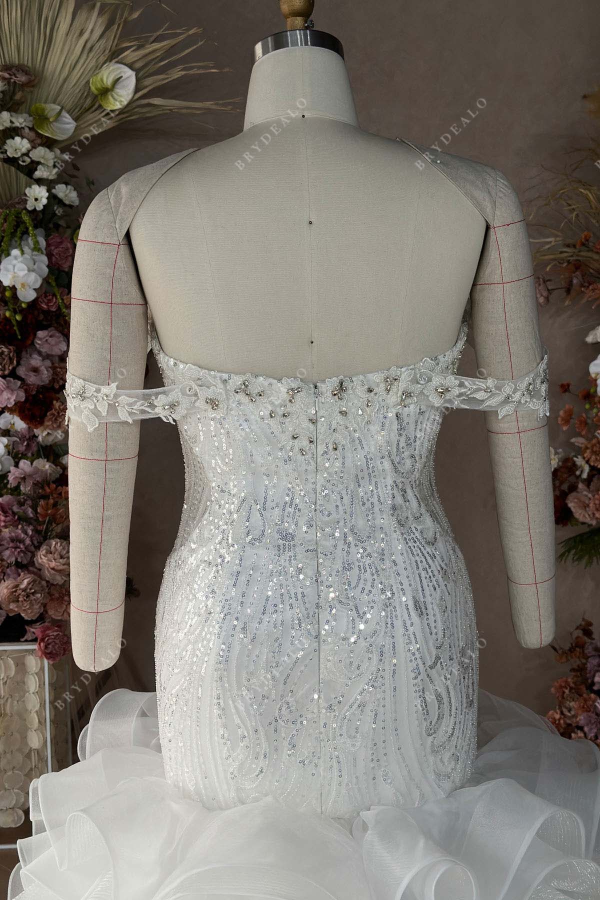 Private Label Custom Off Shoulder Ruffled Trumpet Wedding Dress