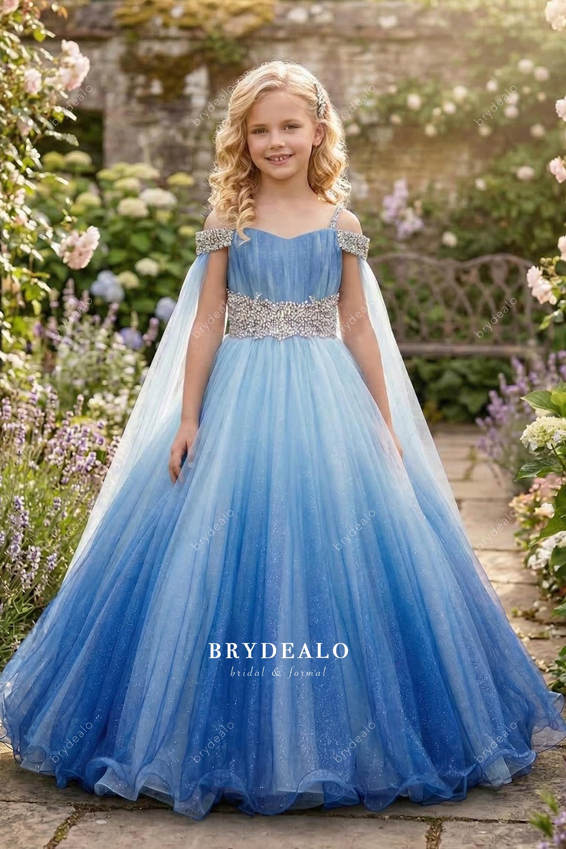 ombre blue sparkly junior pageant gown