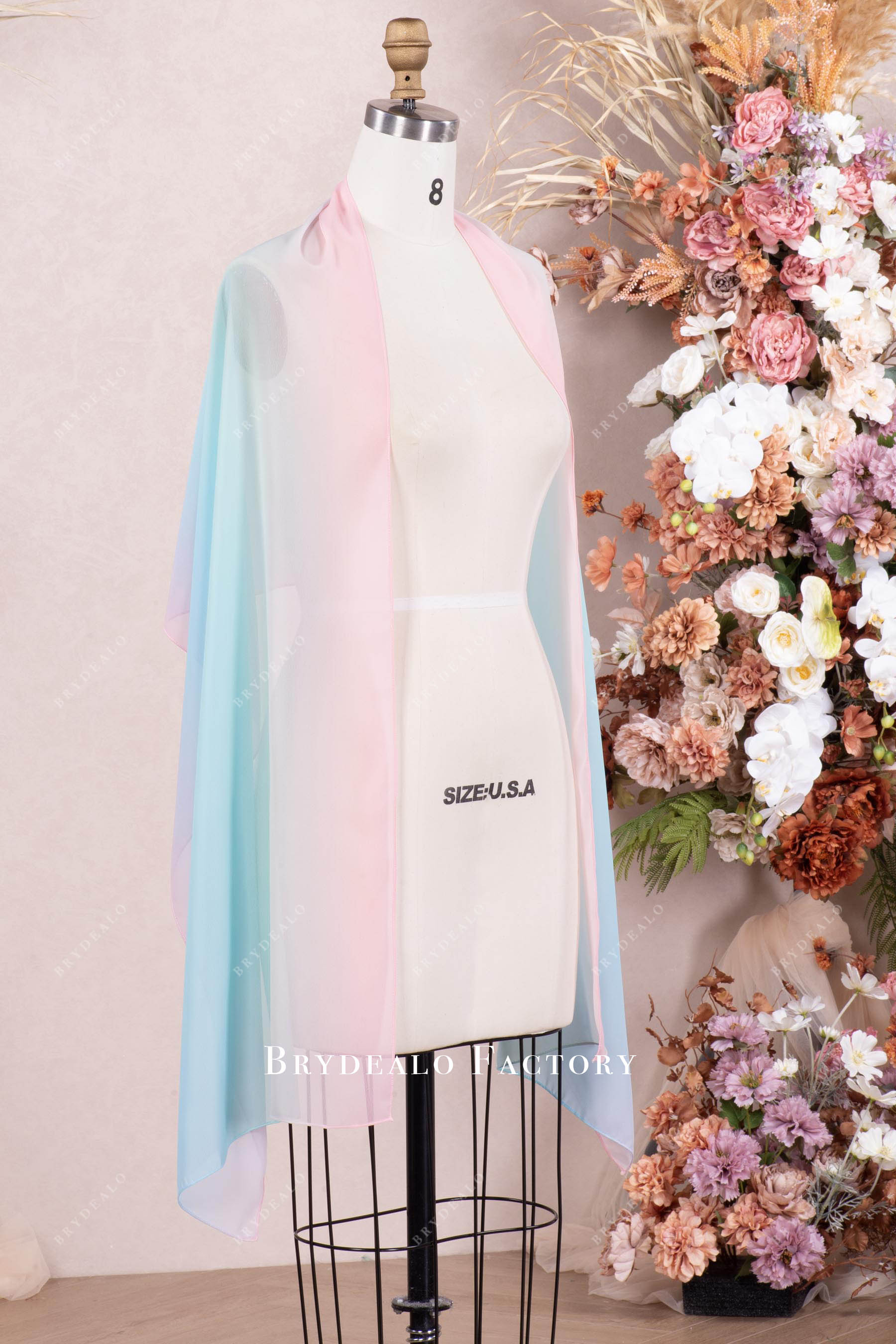 ombre pink blue chiffon shawl