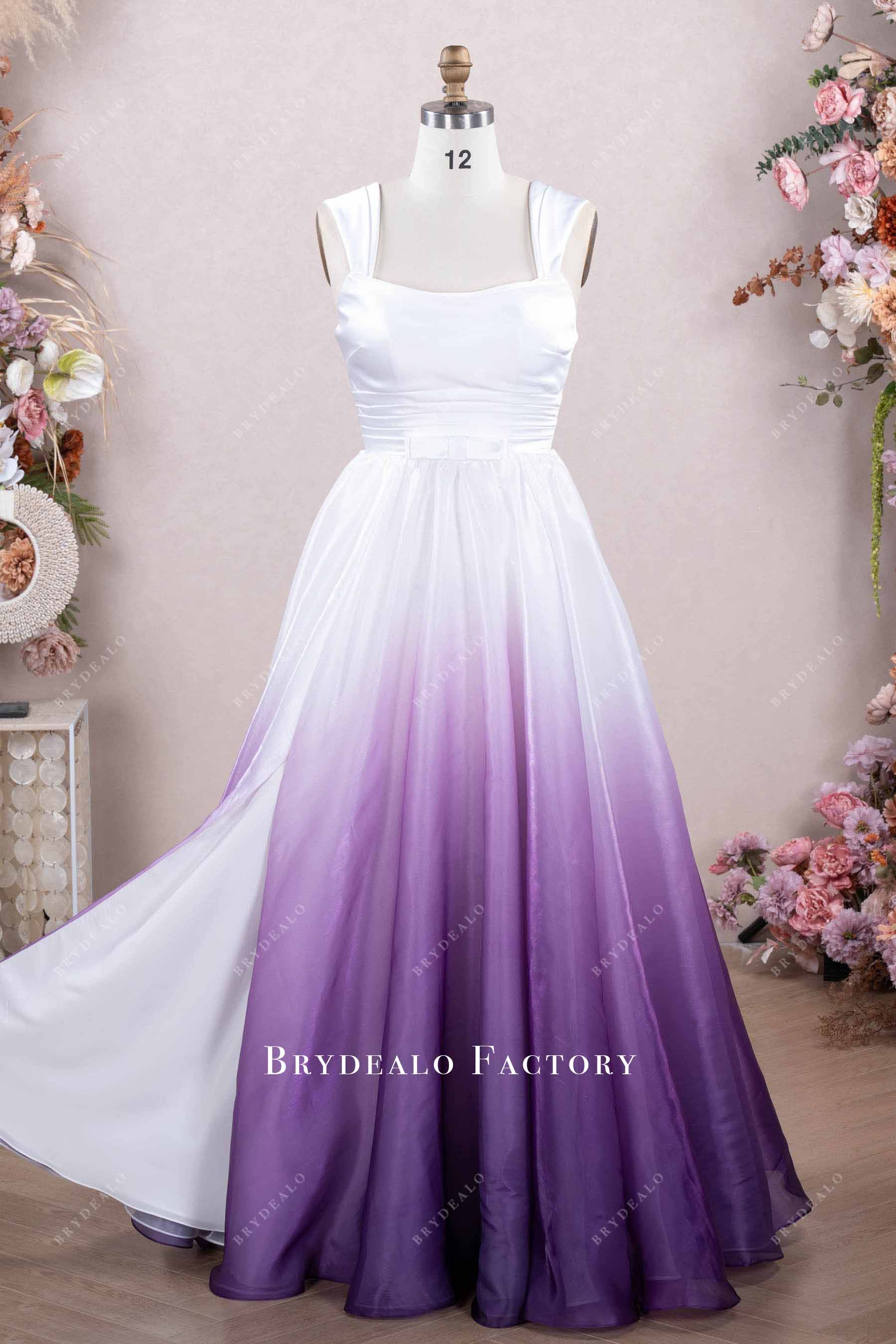 ombre purple white slit wedding gown