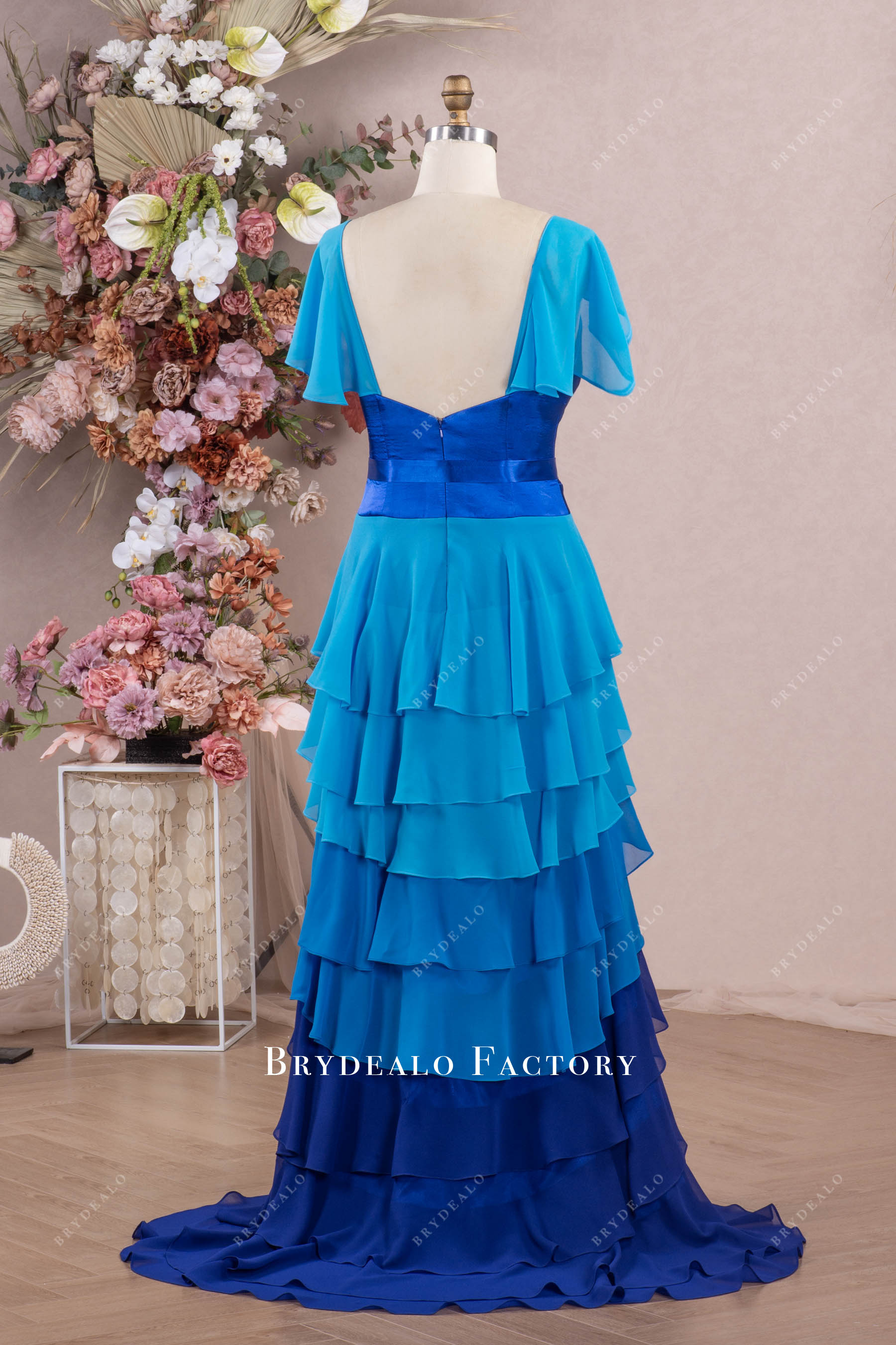 ombre royal blue tiered formal dress