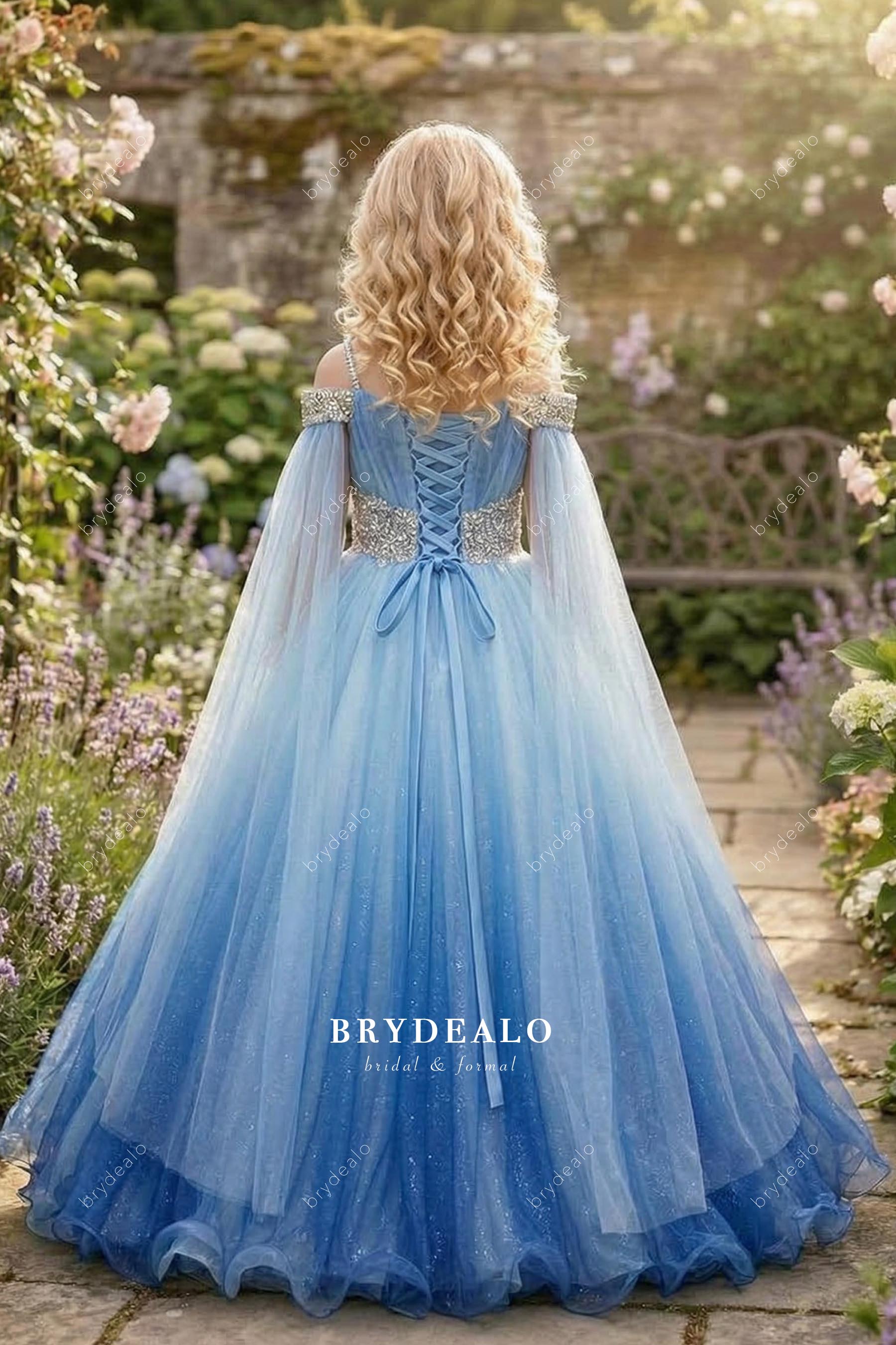 ombre shoulder veil kids pageant gown