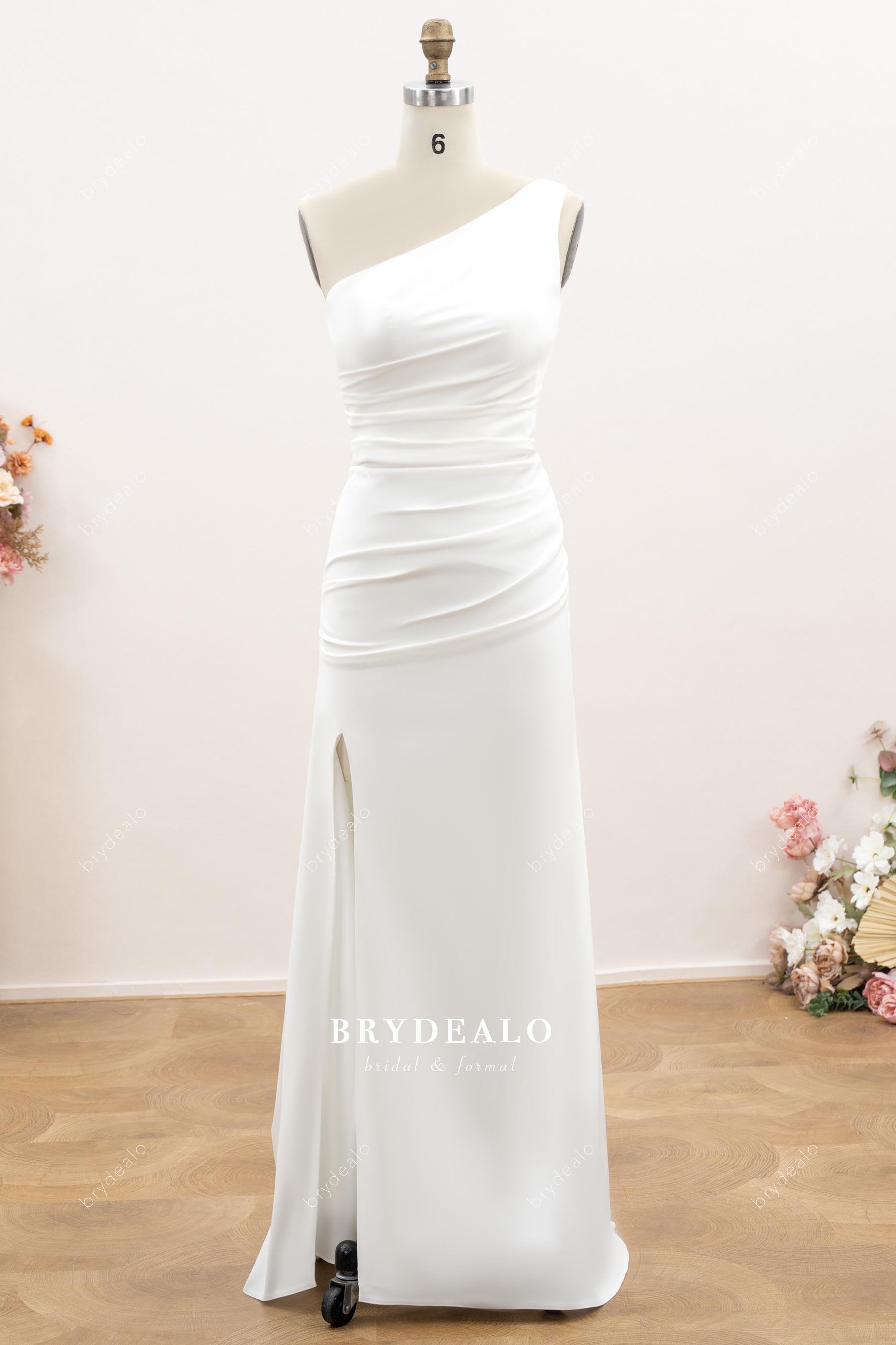 one-shoulder slit wedding dress