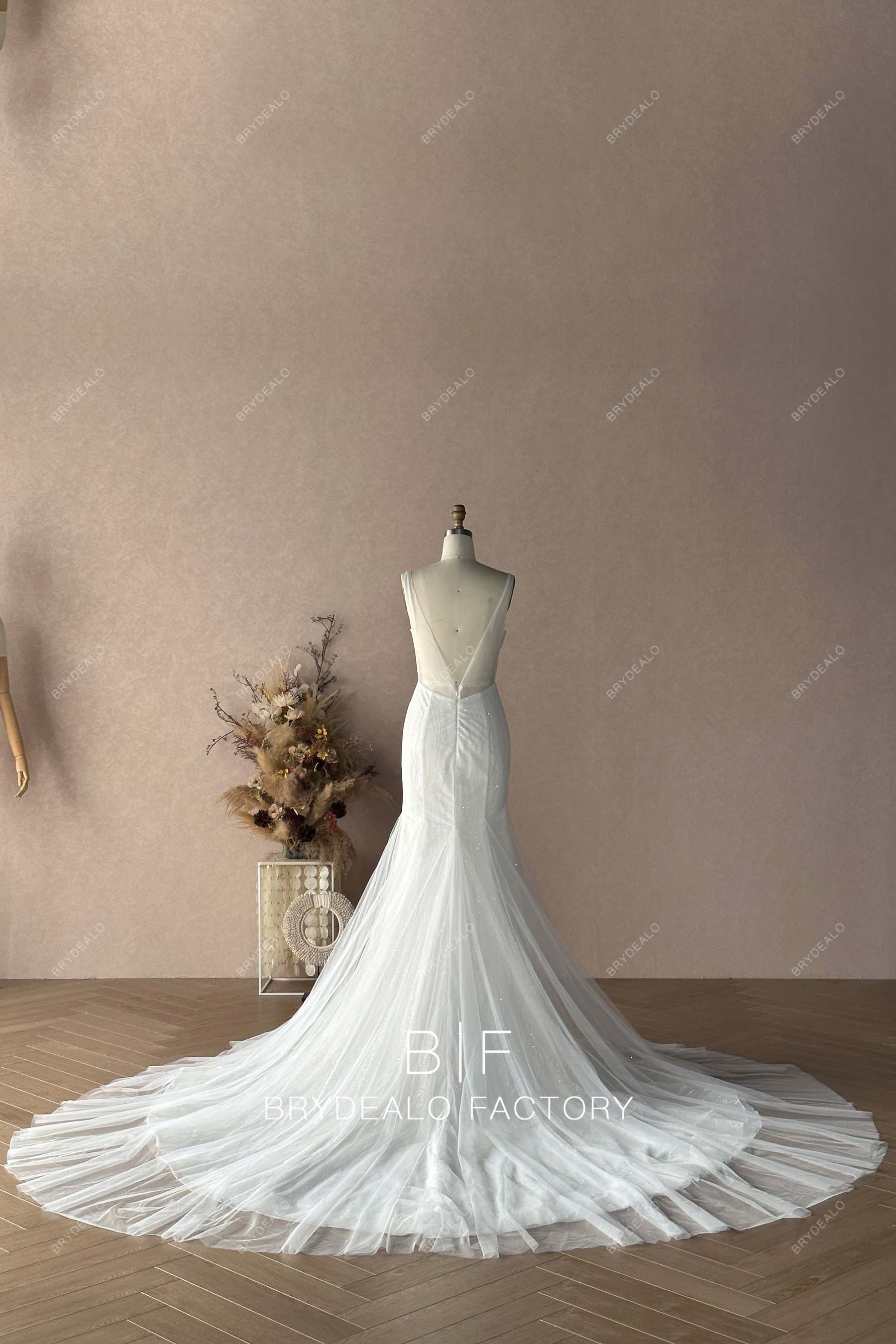 Open V-back Designer Long Train Wedding Dress 