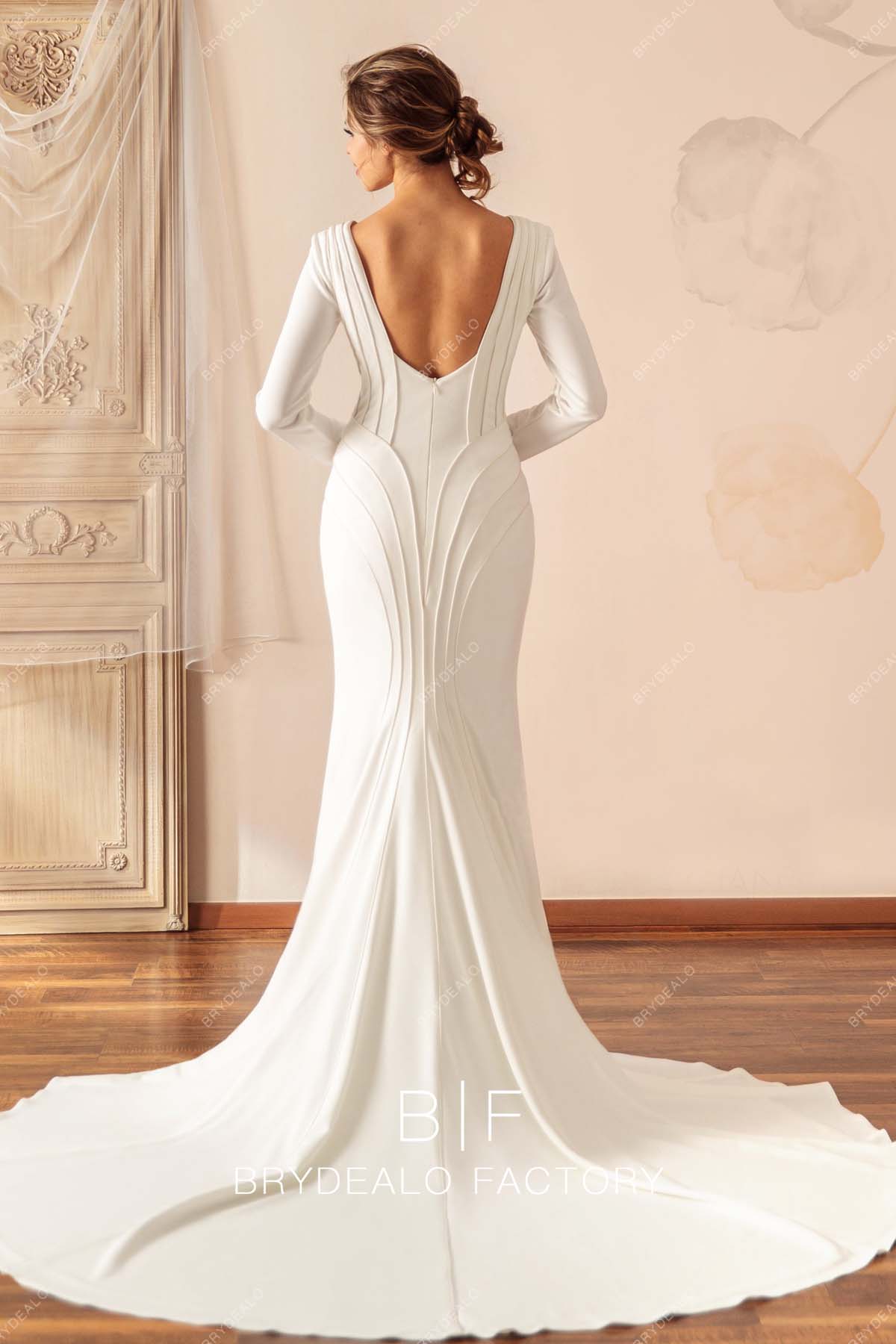 open back chapel train wedding dress