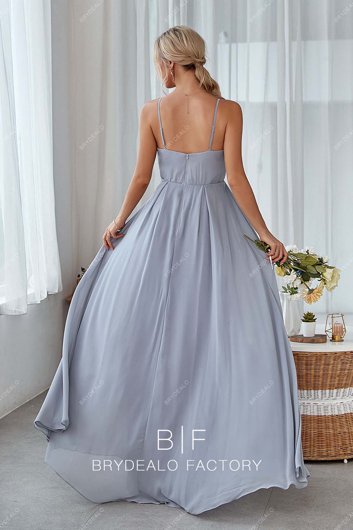 open back floor length bridesmaid dress