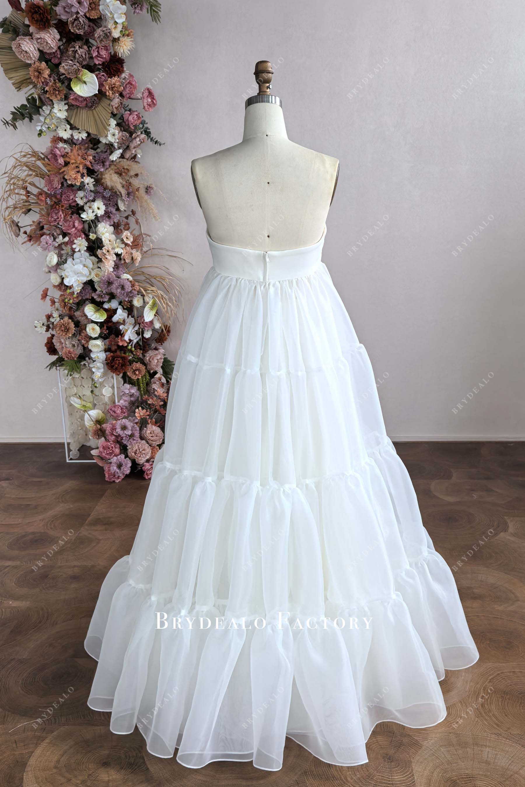 open back floor length tiered wedding dress