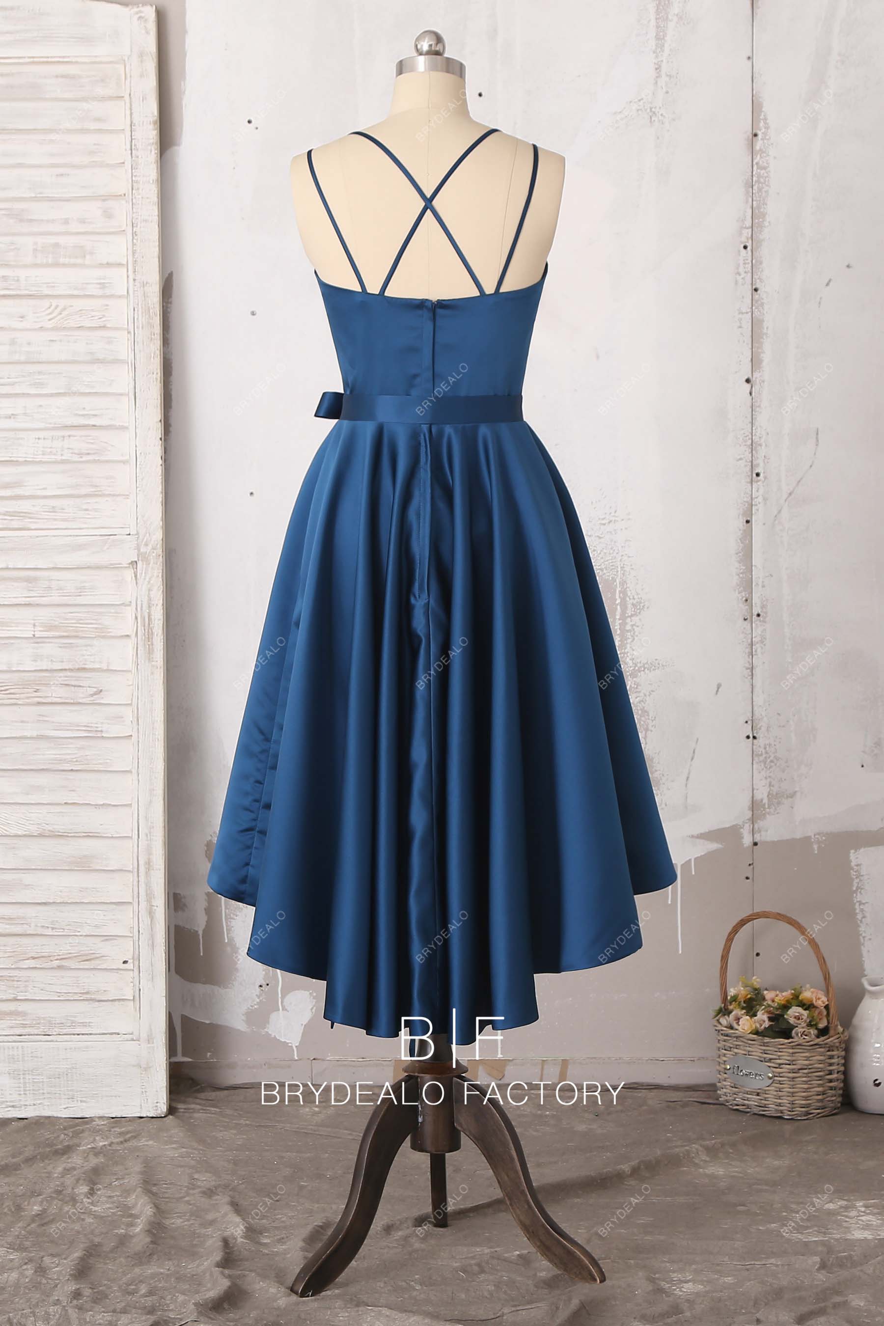 open back ink blue A-line homecoming dress