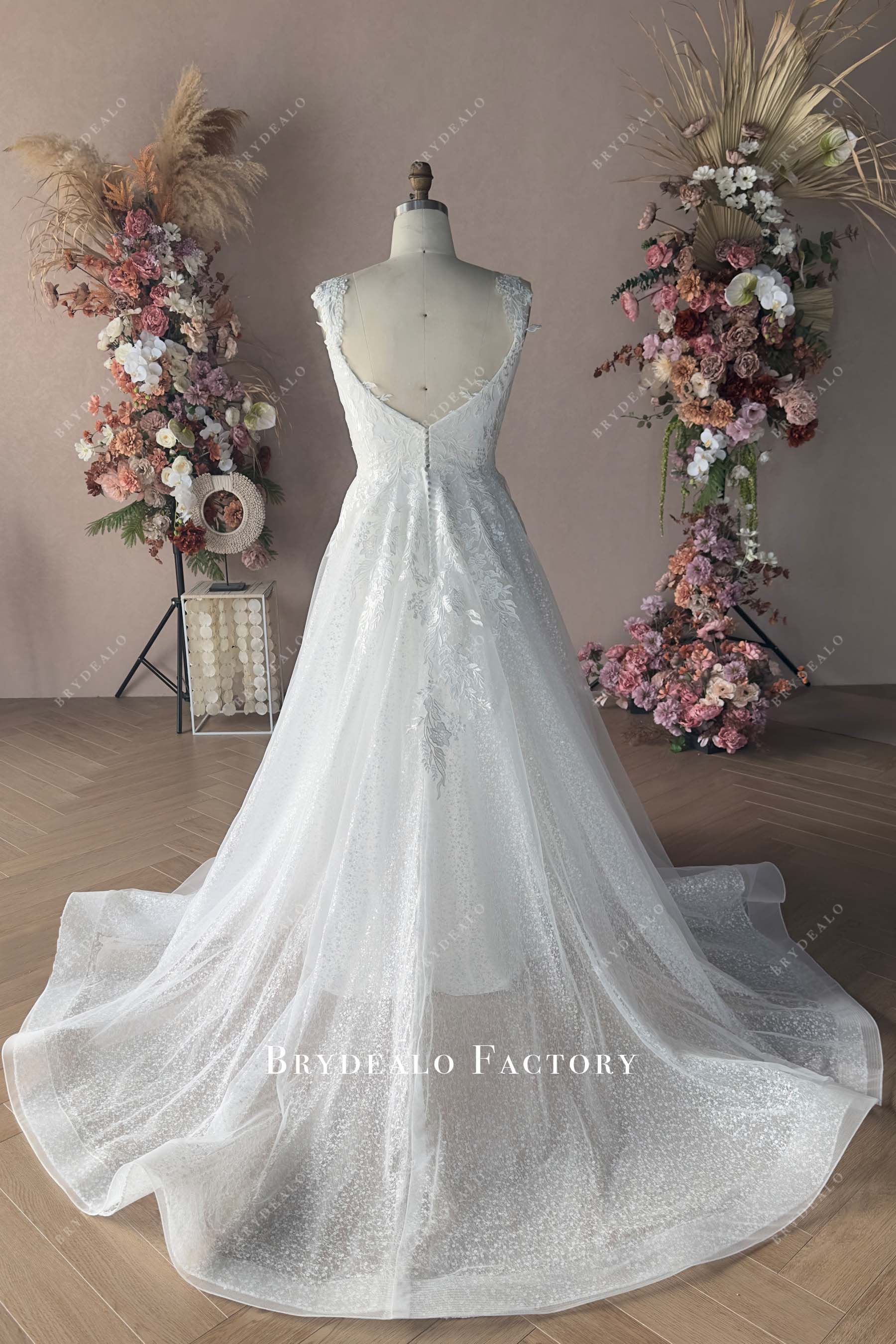 open back long train custom wedding dress