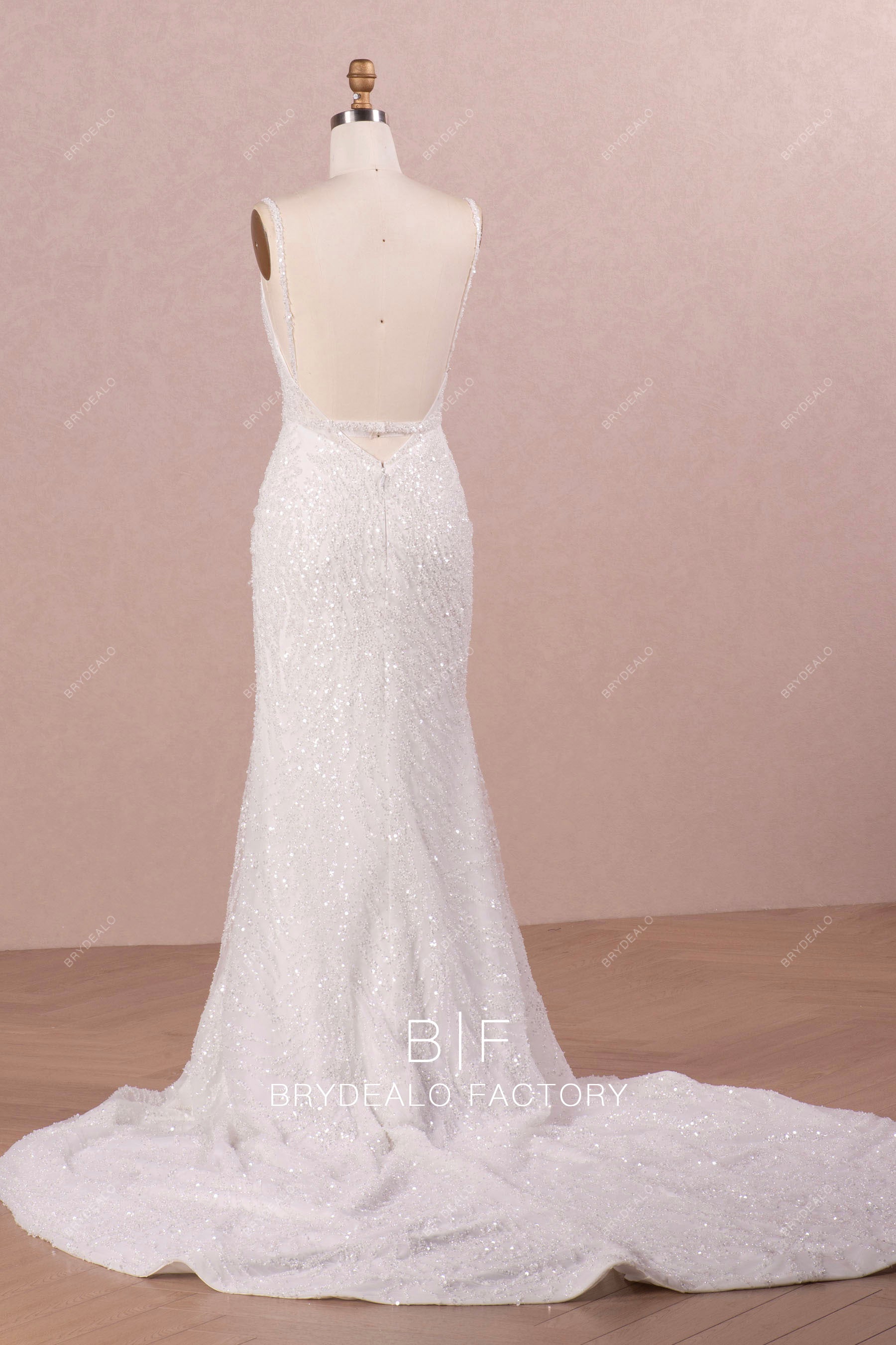 open back mermaid sparkly long wedding dress