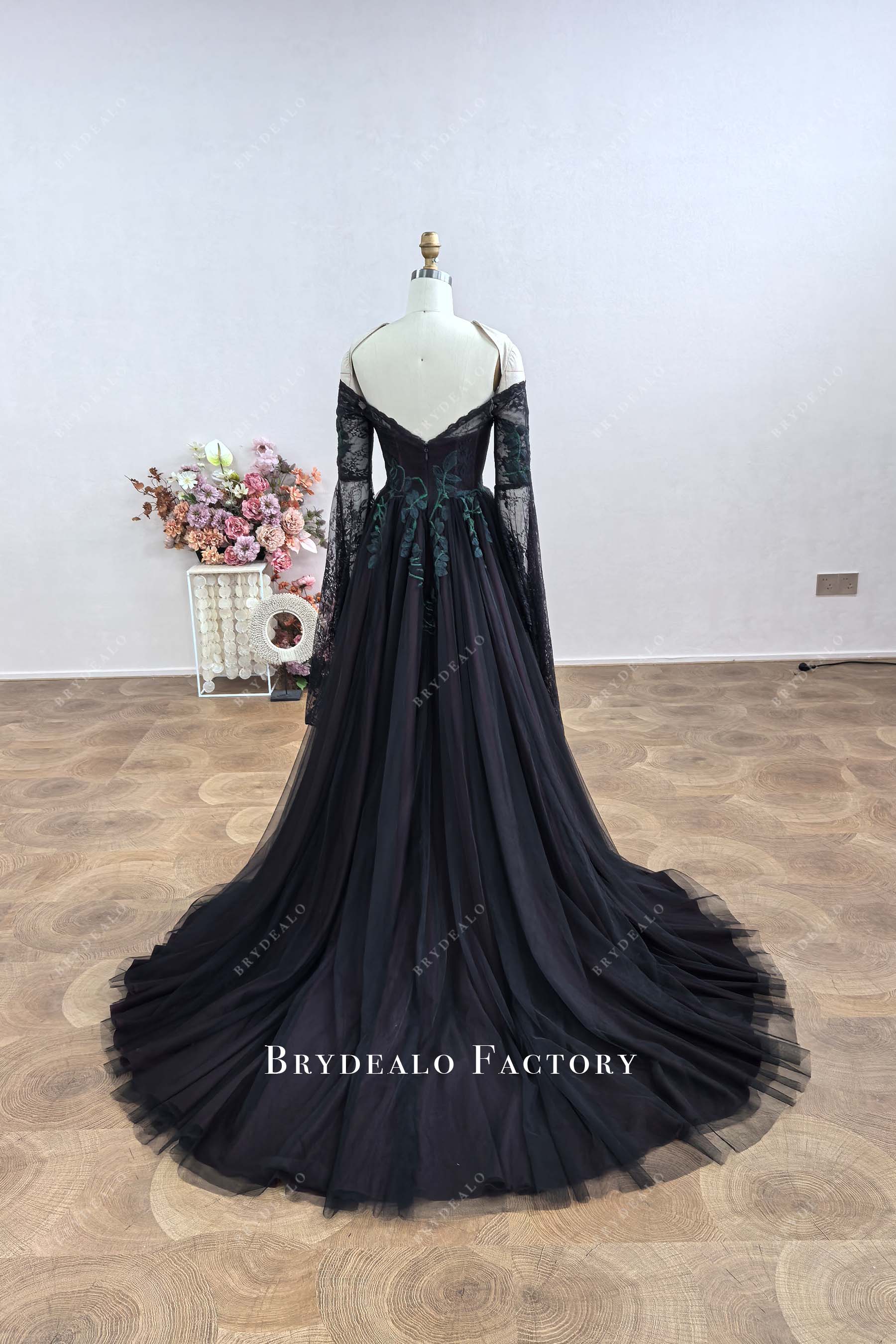 open back off shoulder wedding dress