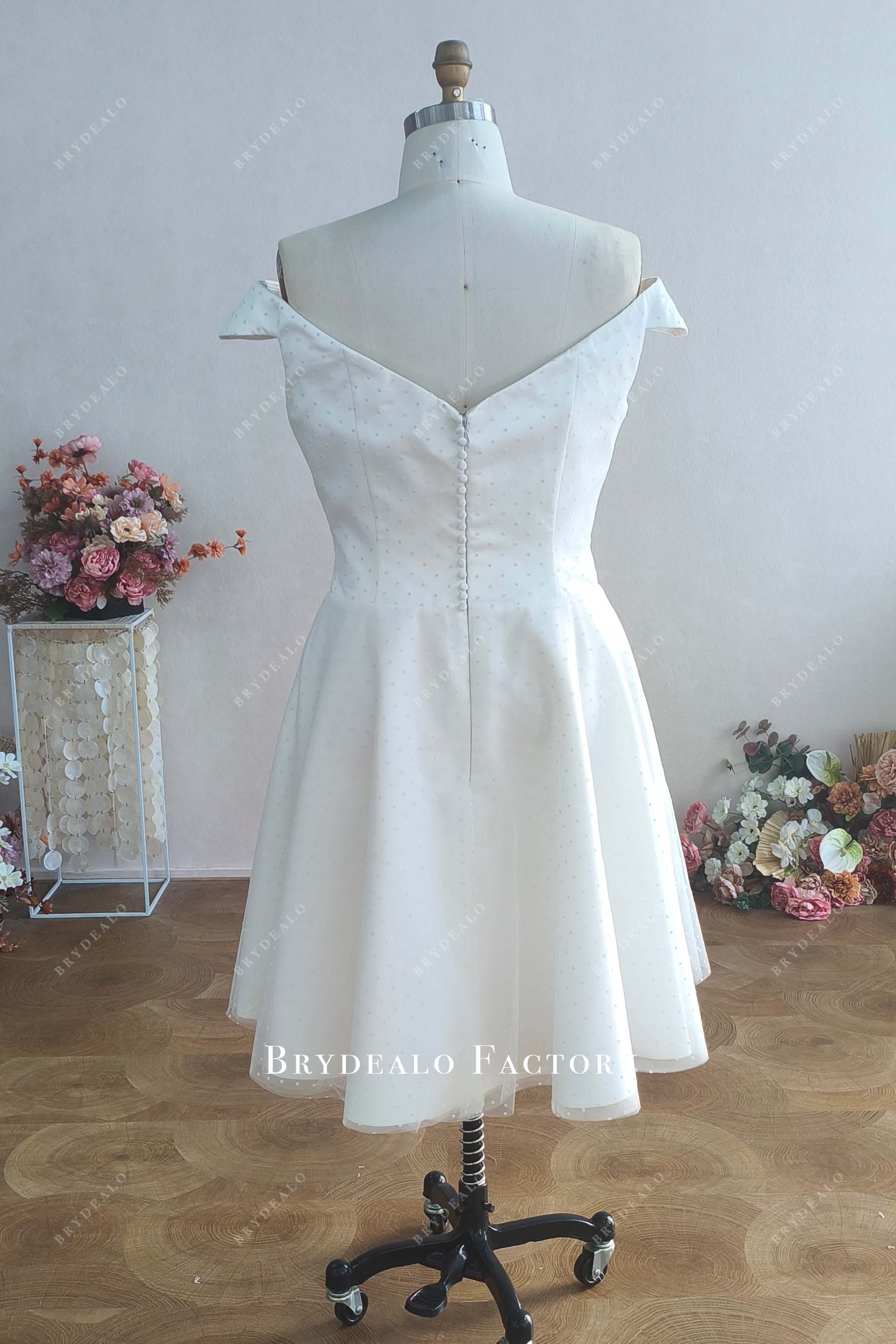 Custom Dot Tulle Off Shoulder Wedding Dress Floor Length Overskirt