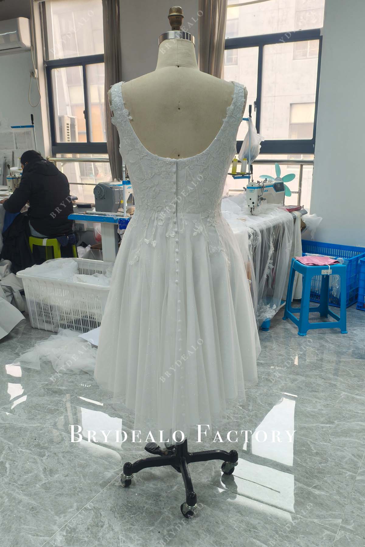 open back private label short bridal gown