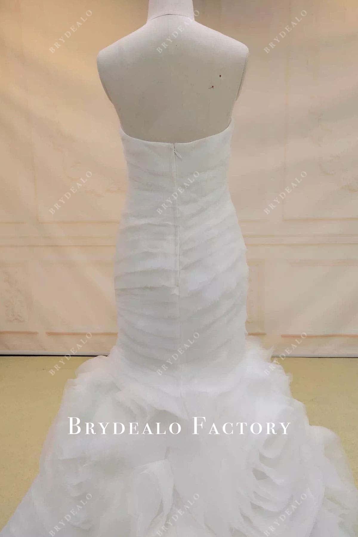 open back ruffled trumpet wedding dress