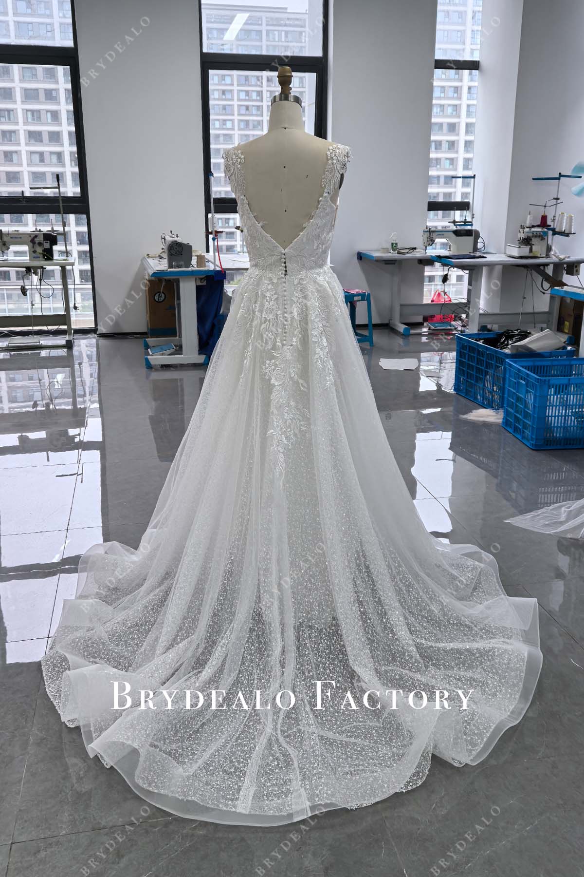 open back sleeveless lace bridal dress