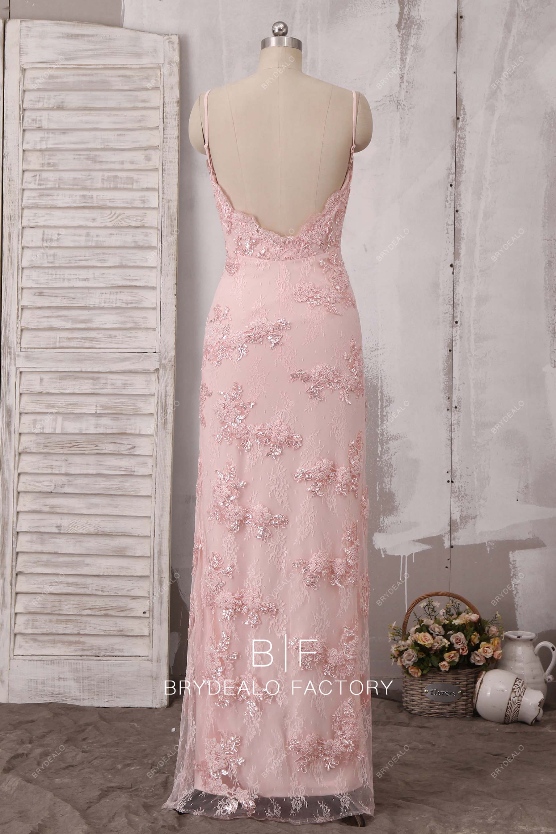 open back sleeveless floor length pearl pink prom dress