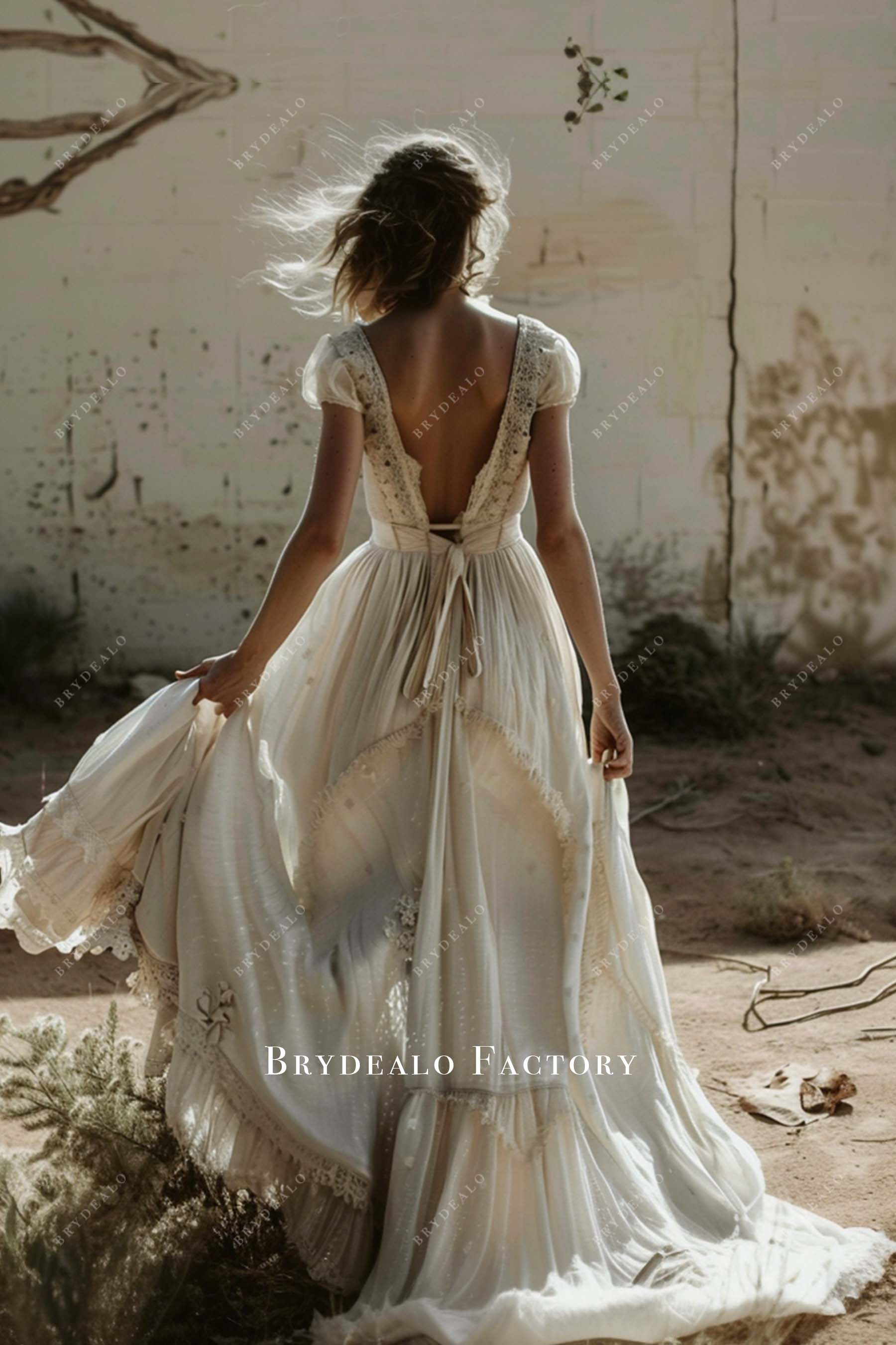 Backless Cap Sleeve Destination A-line Bridal Dress