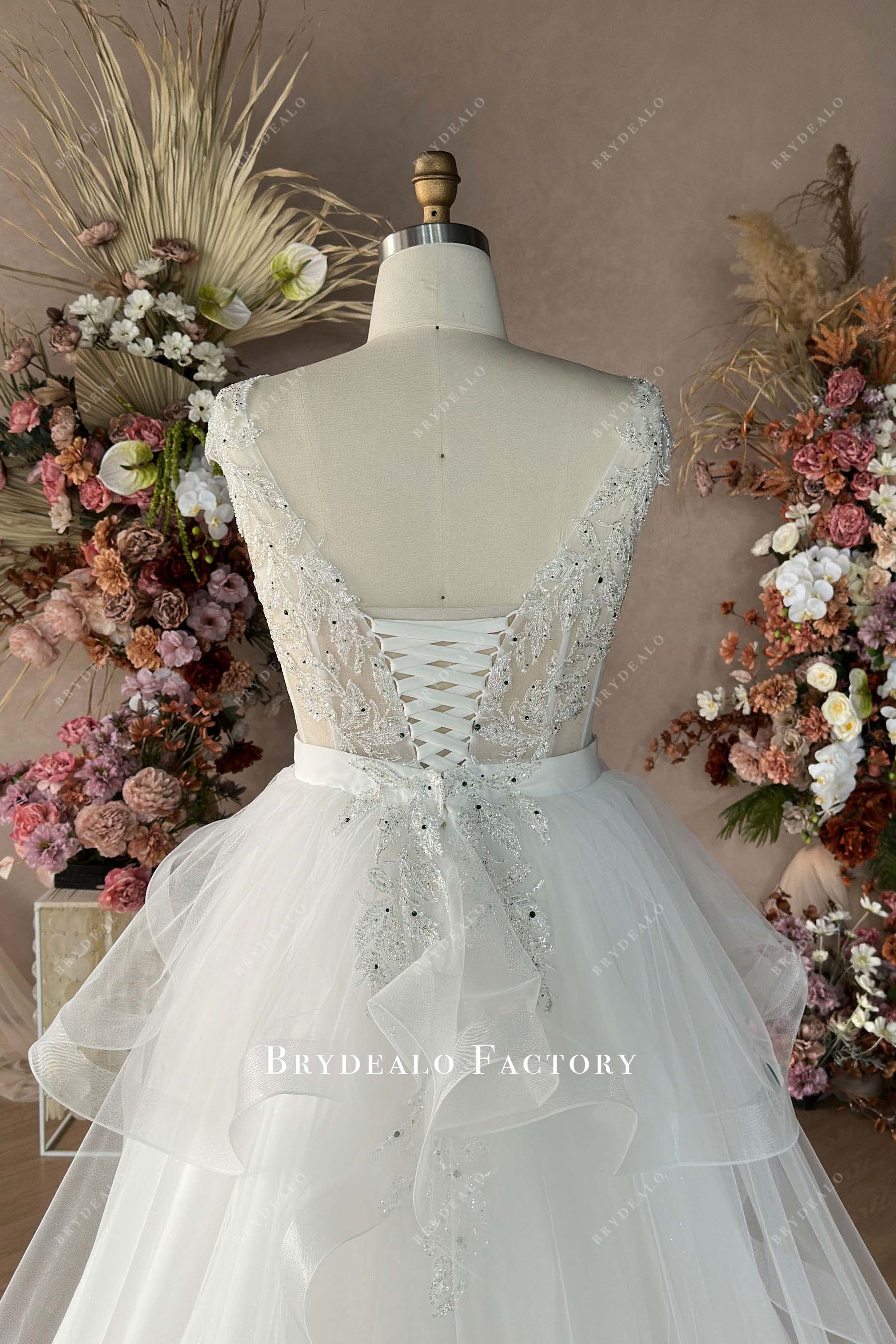 open back beaded lace plus size wedding gown