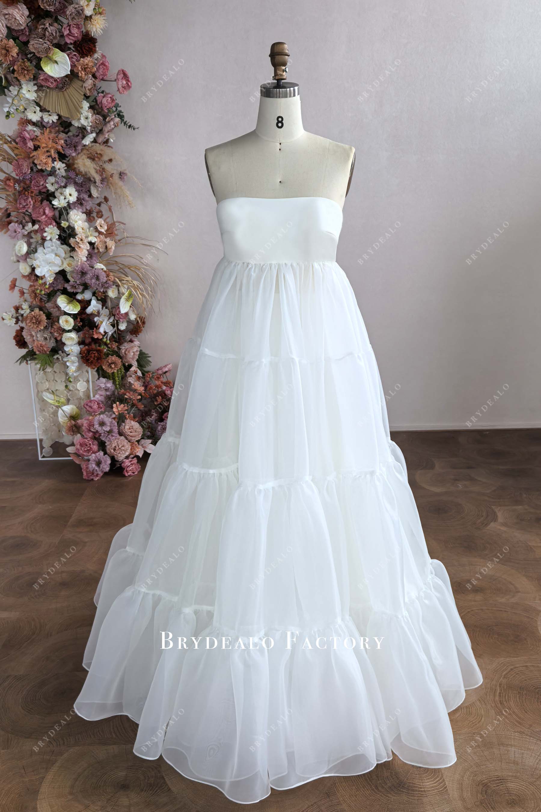 strapless organza satin wedding dress