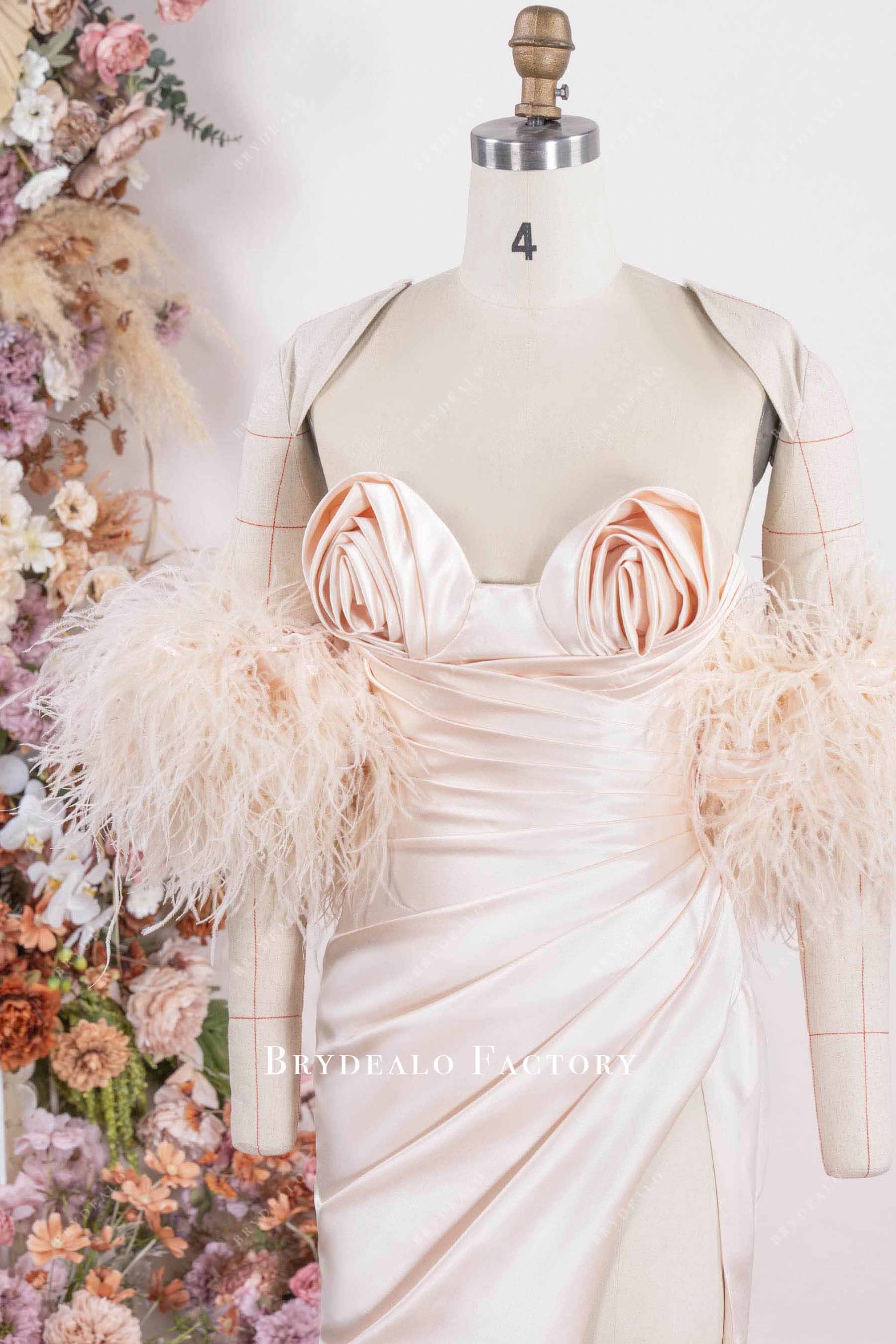 ostrich feather bubble sleeve prom dress