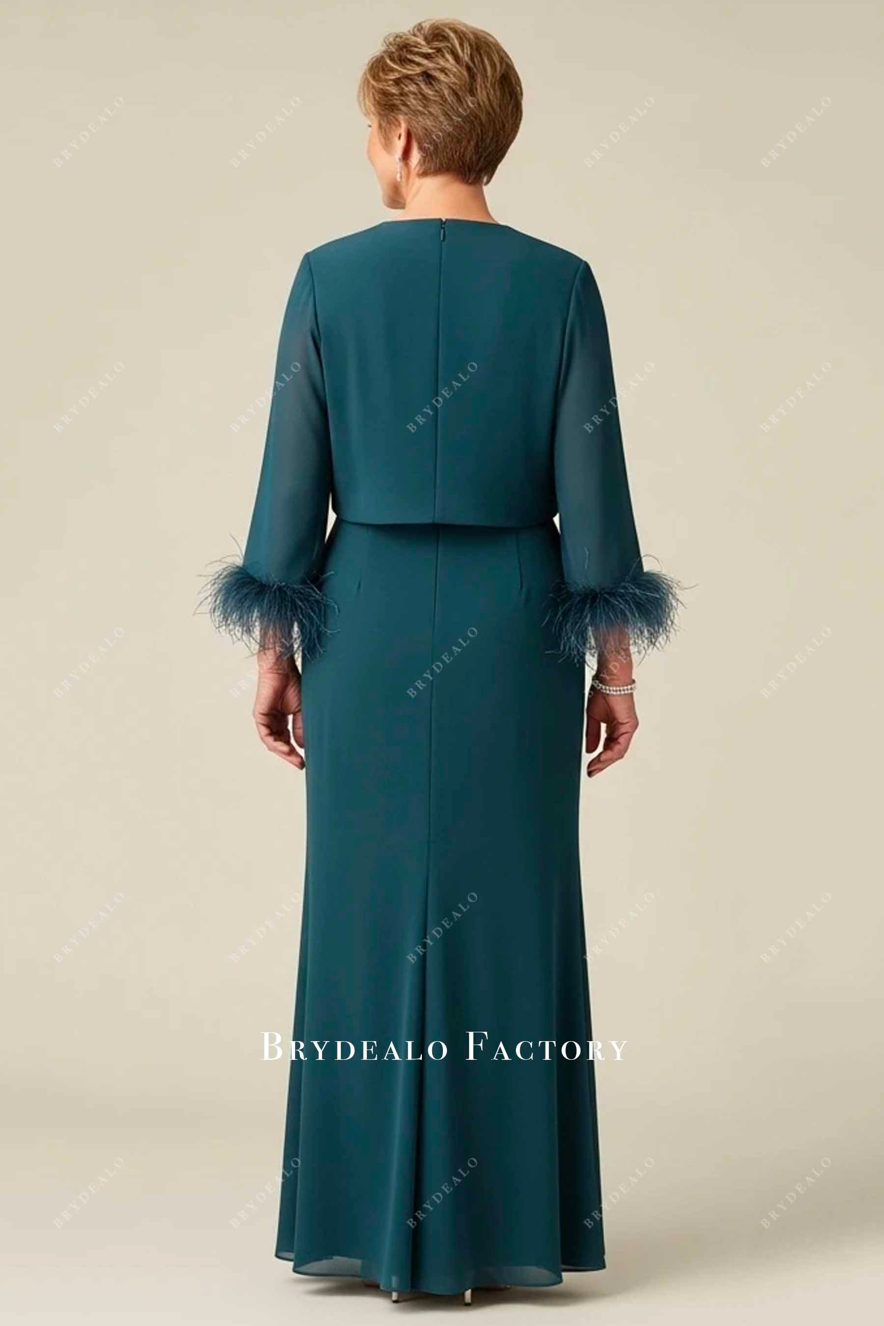 ostrich feather jacket chiffon formal dress