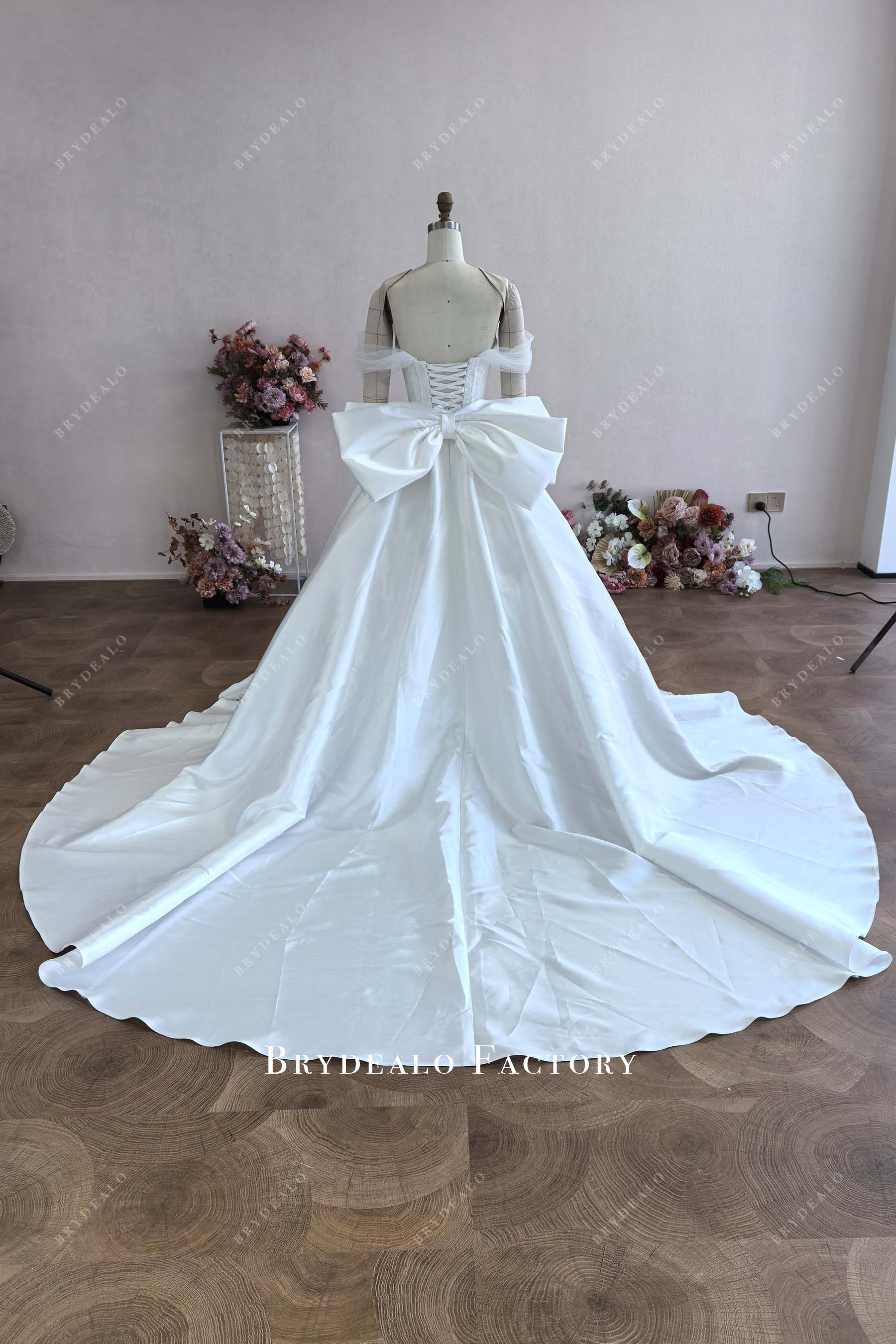 oversized bow- lace-up back wedding dress