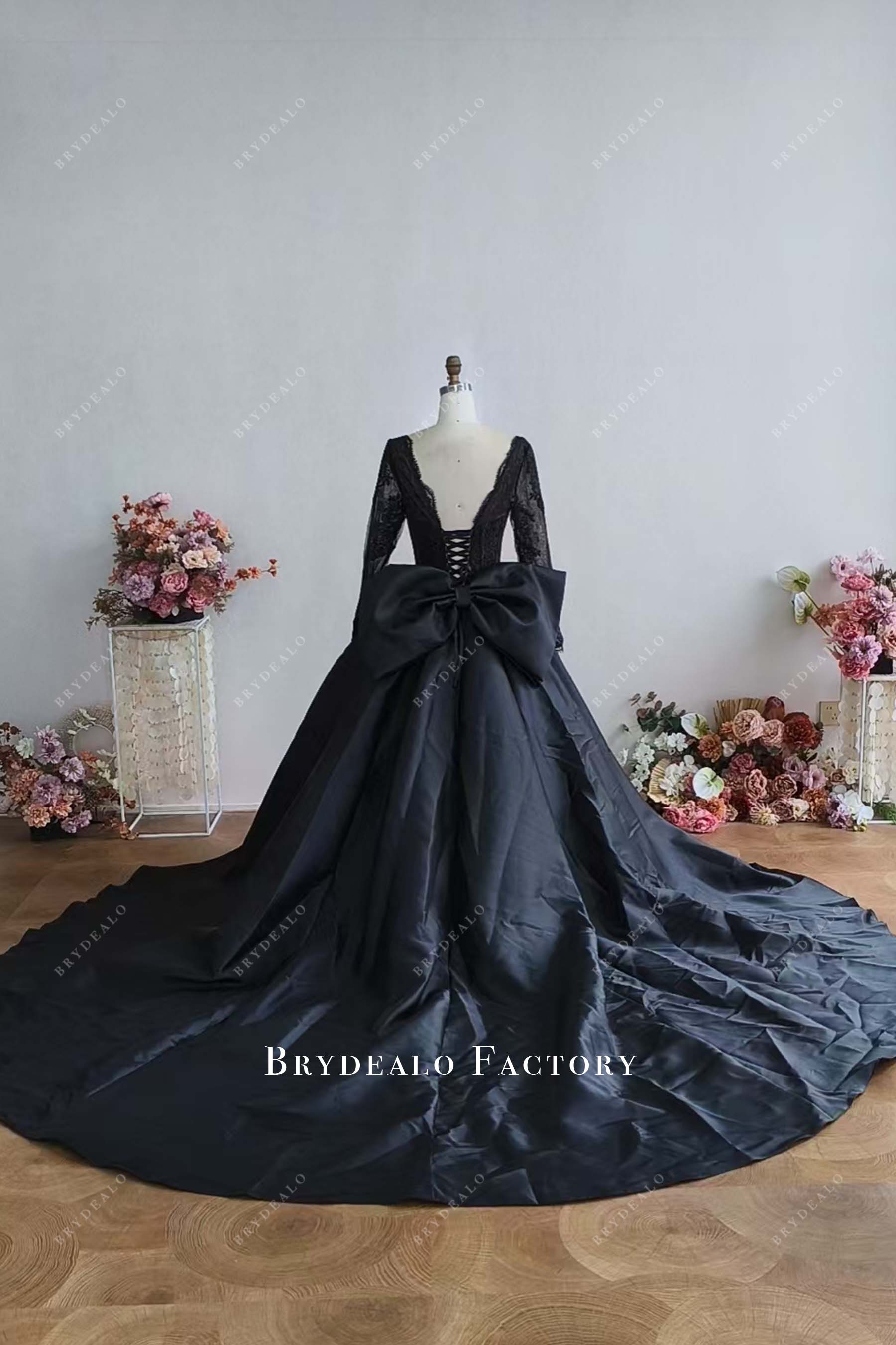 Custom Black Lace Goth Ball Gown Wedding Dress