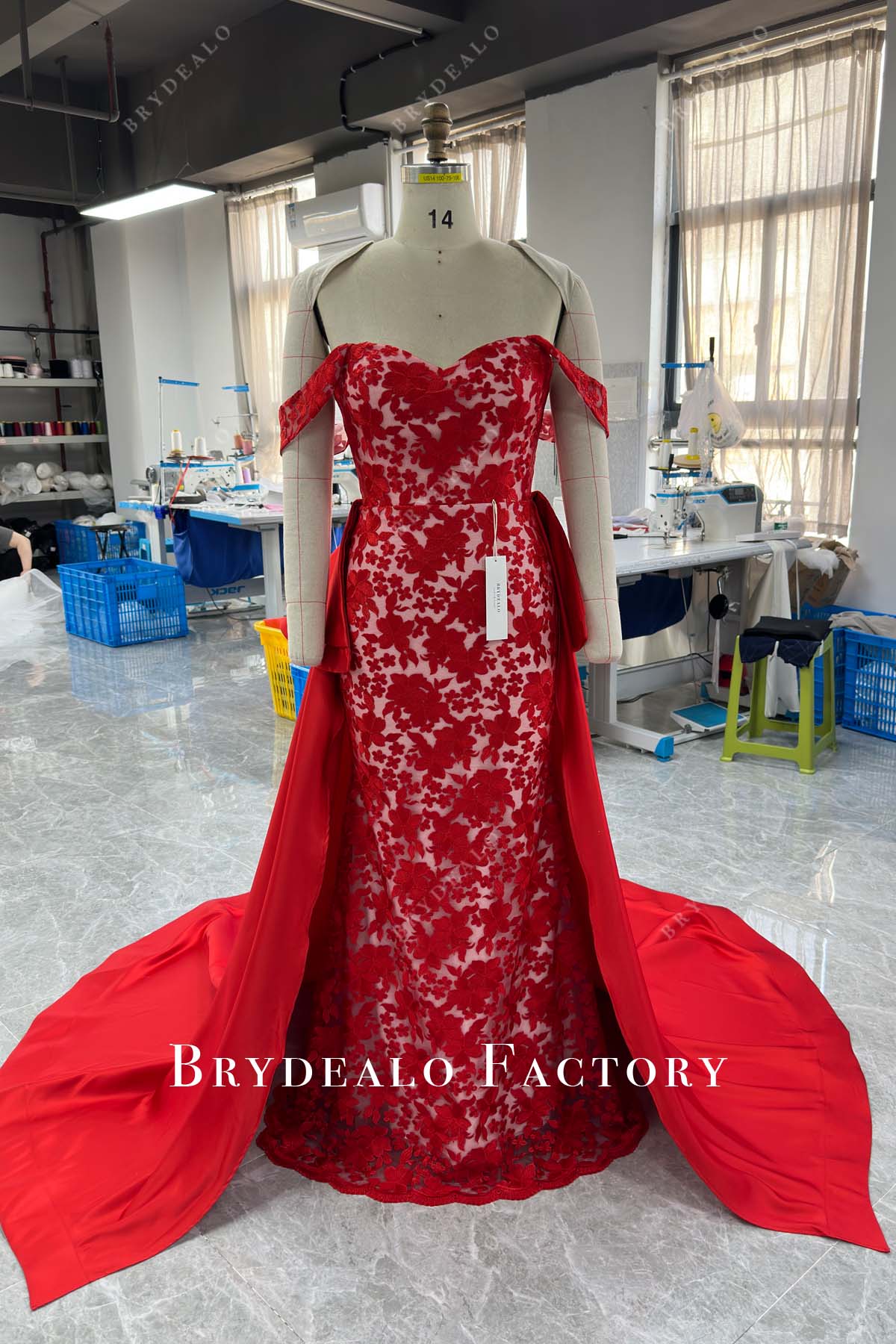 Private Label Off Shoulder Lace Satin 2-IN-1 Wedding Dress