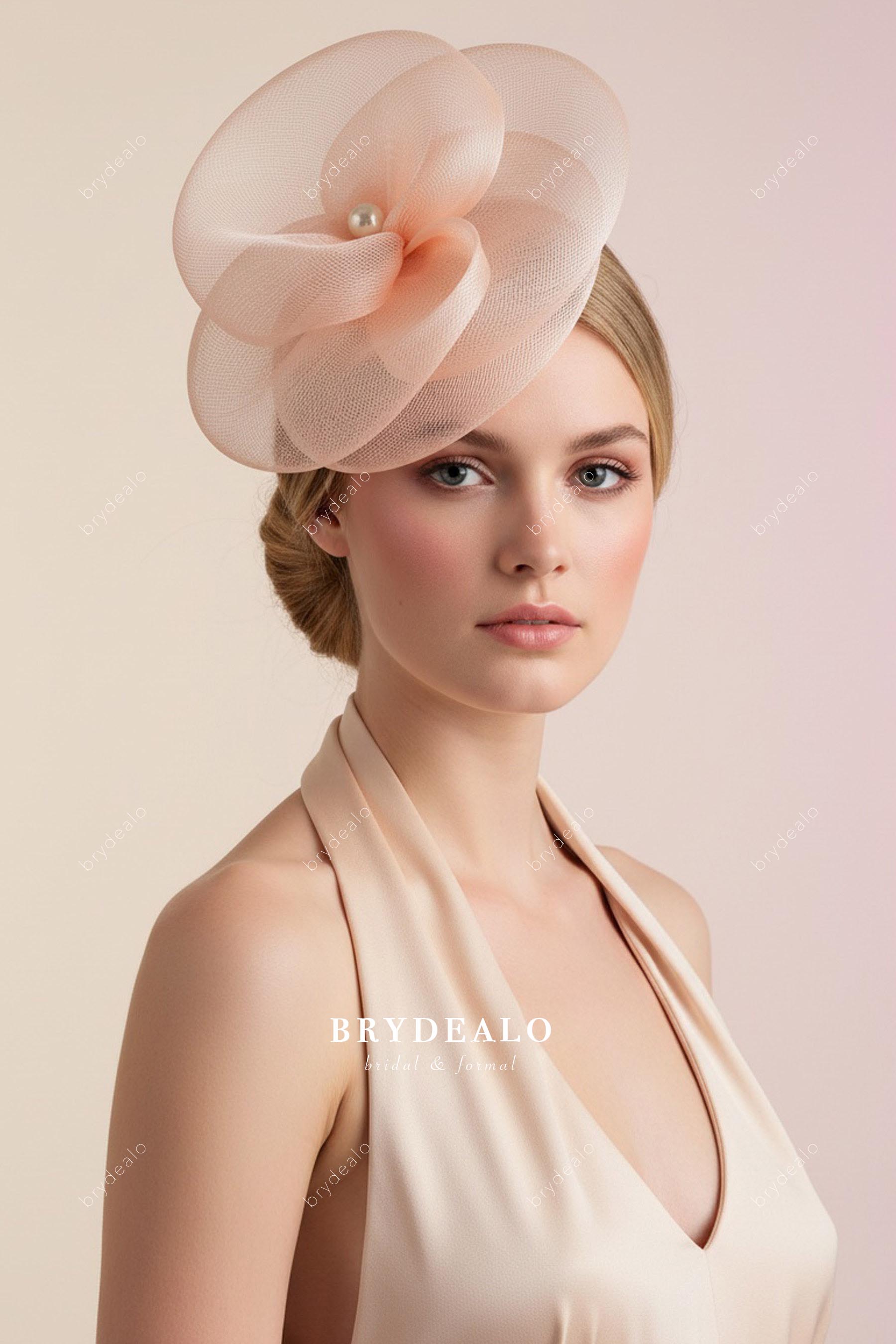 Peach Pink Large Mesh Flower Hairband